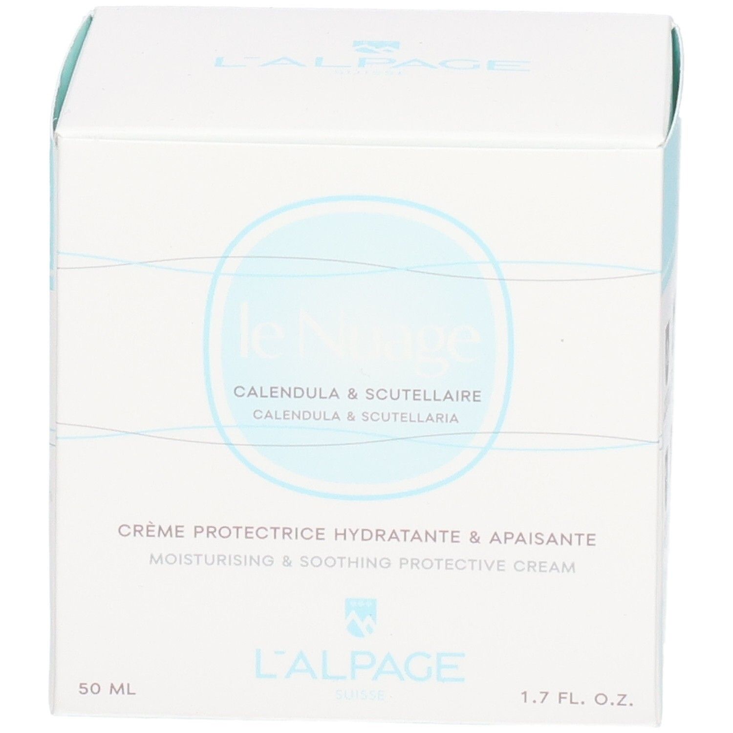 Boîte blanche avec nom et logo du produit. Texte: Crème Protectrice Hydratante & Apaisante. 50 ML. 1.7 FL. OZ.