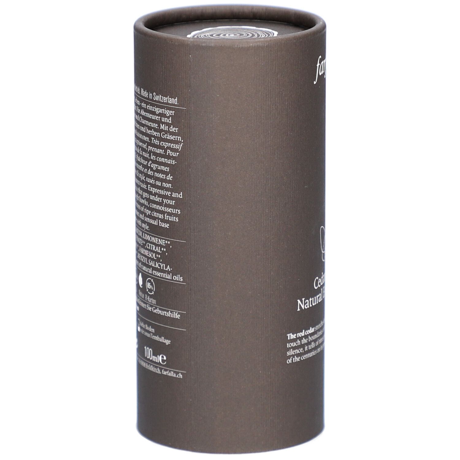 Tube en carton brun imprimé, 100ml, "Cooling" et "Natural Essential Oils" lisibles.