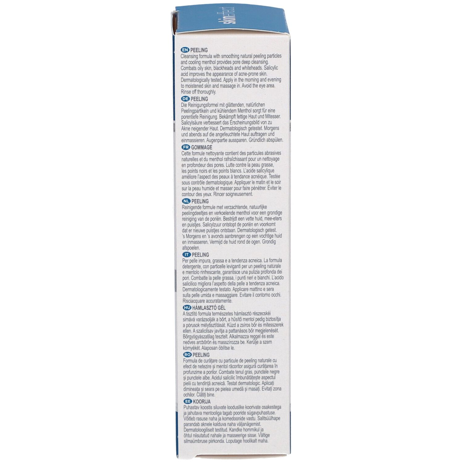 Côté de l'emballage avec instructions d'utilisation. Fond blanc.