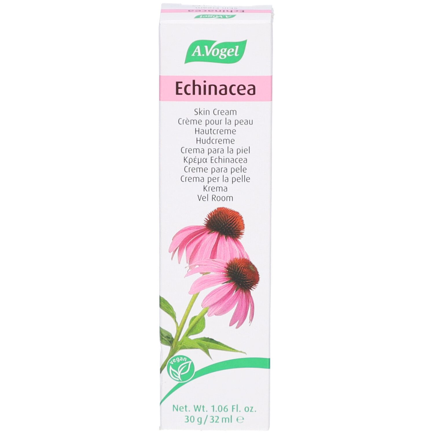 Emballage du produit avec boîte. Nom du produit et logo. Label végétalien. Illustration d'une fleur.