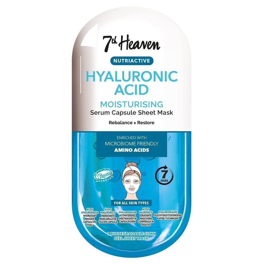 Masque en tissu 7th Heaven Acide Hyaluronique hydratant, sérum capsule.