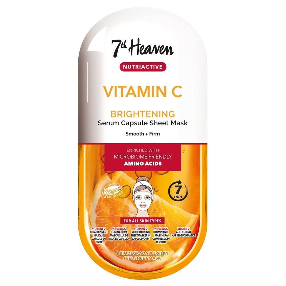 Masque en tissu 7th Heaven Vitamine C : Capsule de sérum éclaircissant pour tous types de peau.