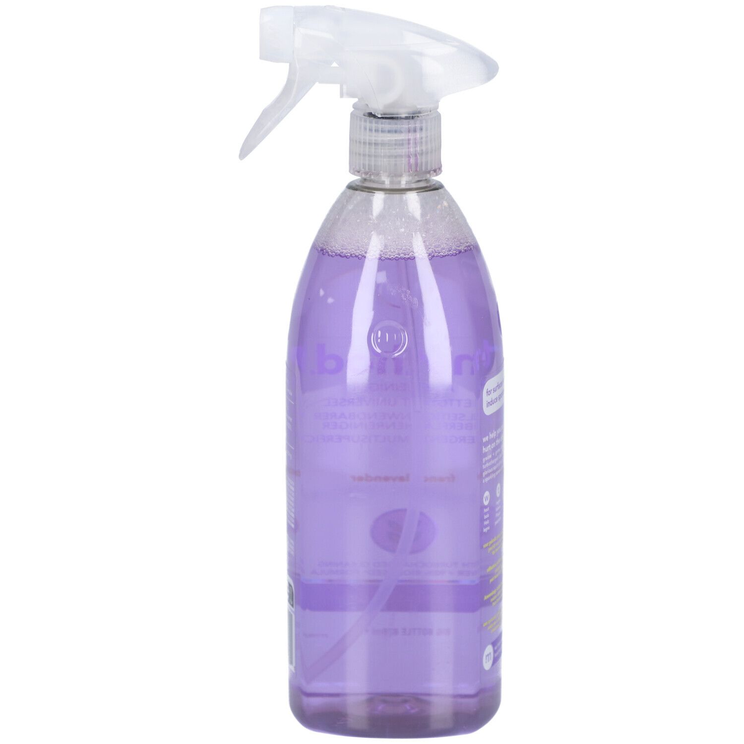 Flacon pulvérisateur rempli de liquide violet. Inscription : method Nettoyant Universel, French Lavender. Coupe la graisse et la saleté.