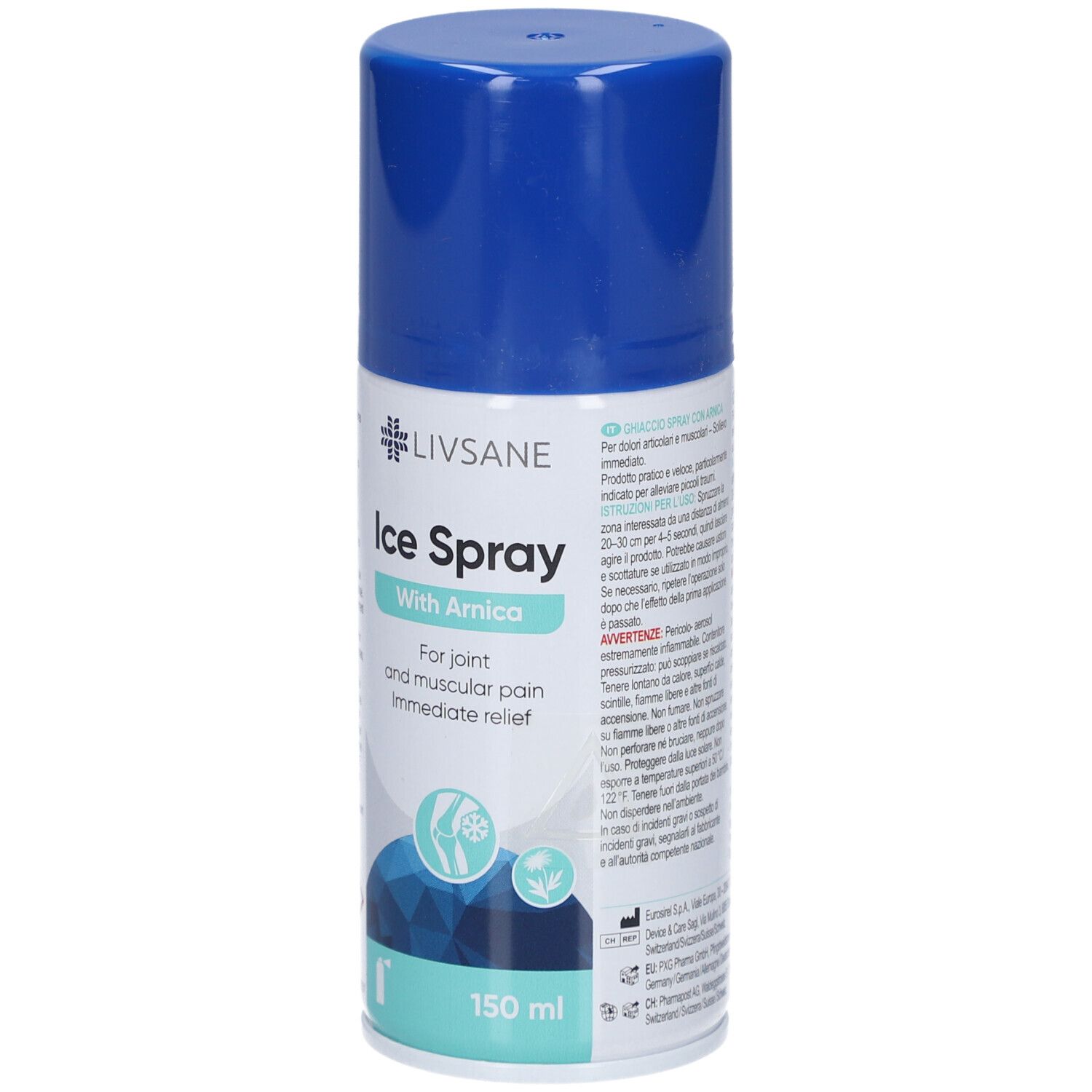 LIVSANE Spray Glace à l'Arnica, 150 ml, pour soulager les douleurs articulaires et musculaires.