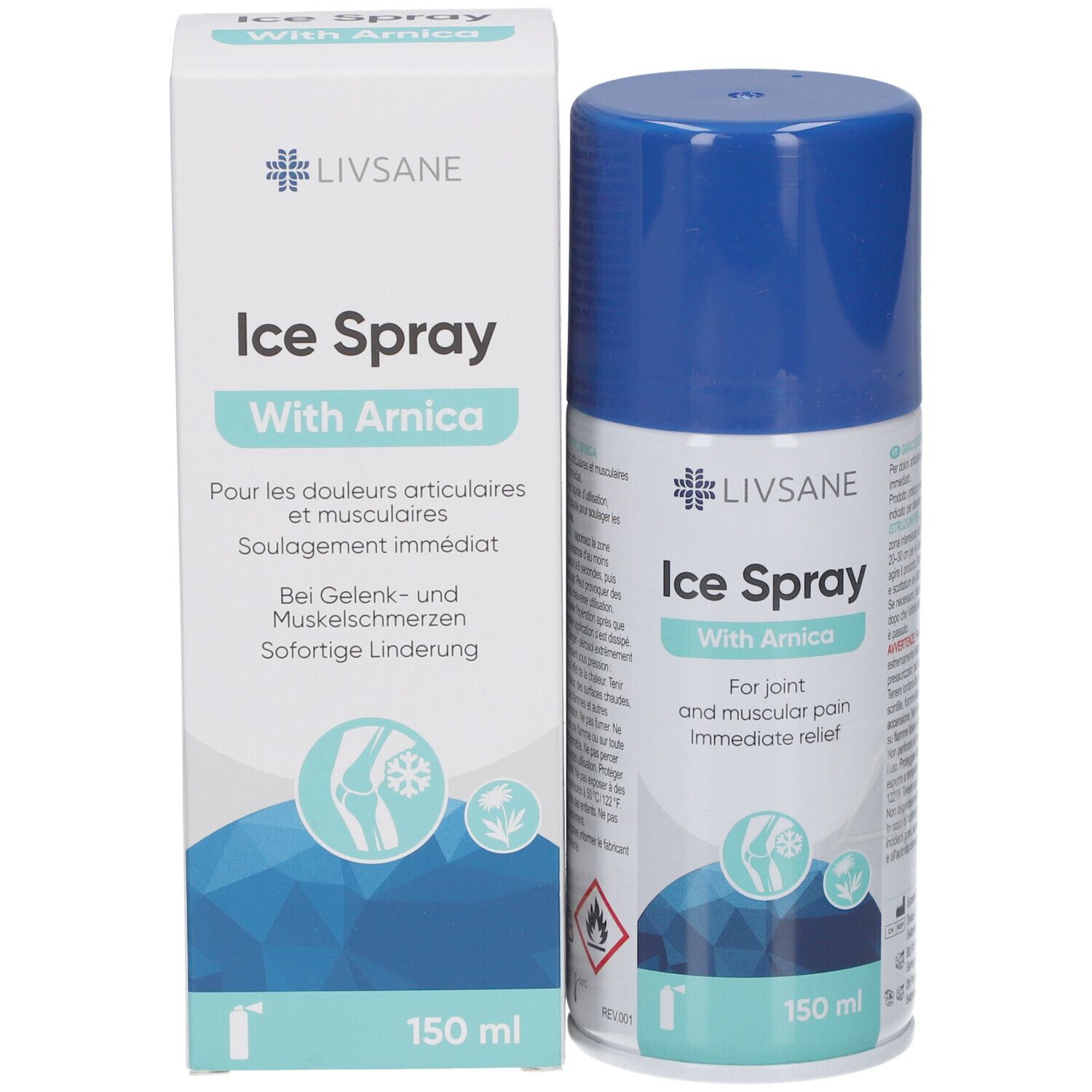LIVSANE Spray Glace à l'Arnica, 150 ml, pour soulager les douleurs articulaires et musculaires.