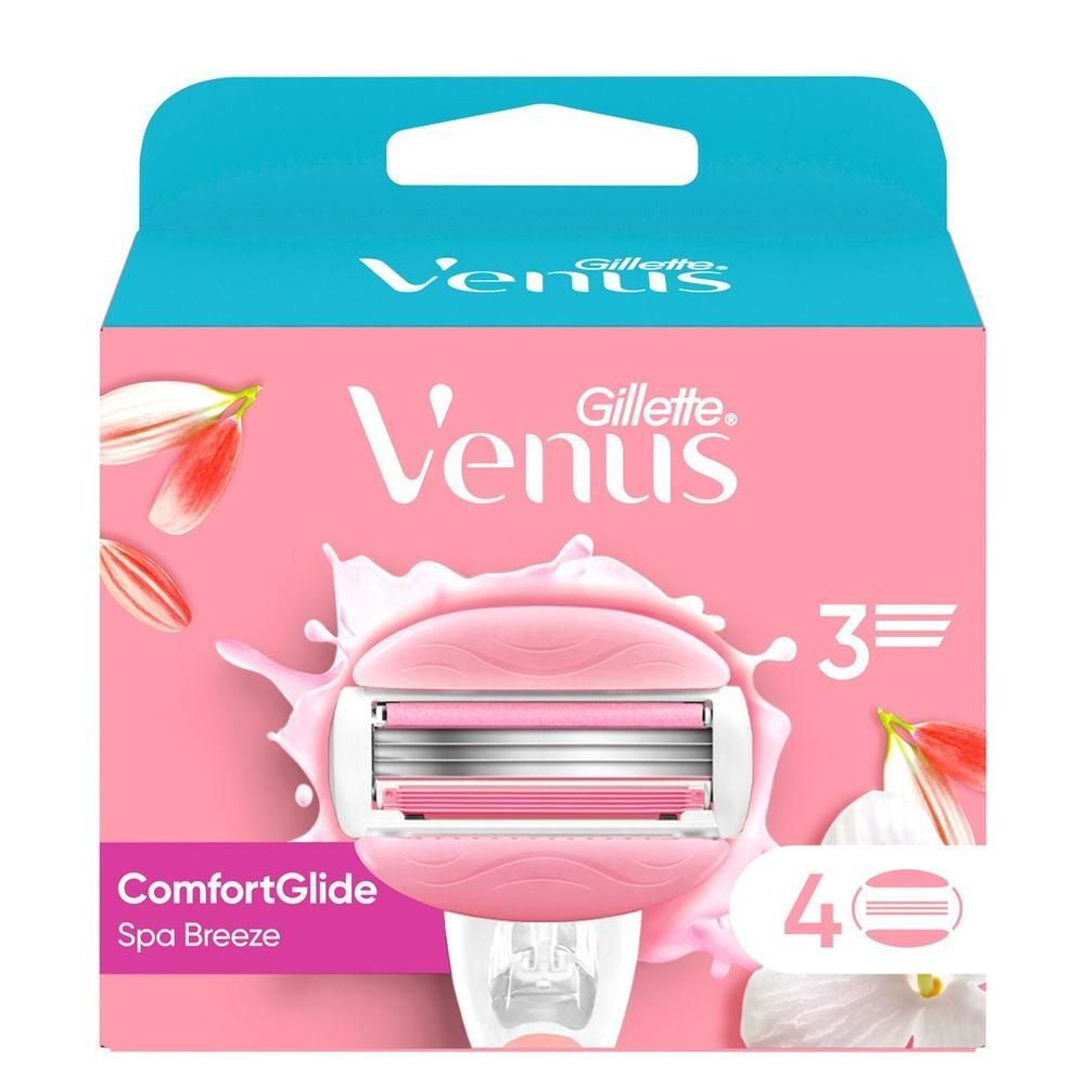 Emballage de lames de rasoir Gillette Venus. Rose et bleu. ComfortGlide Spa Breeze. 4 pièces.