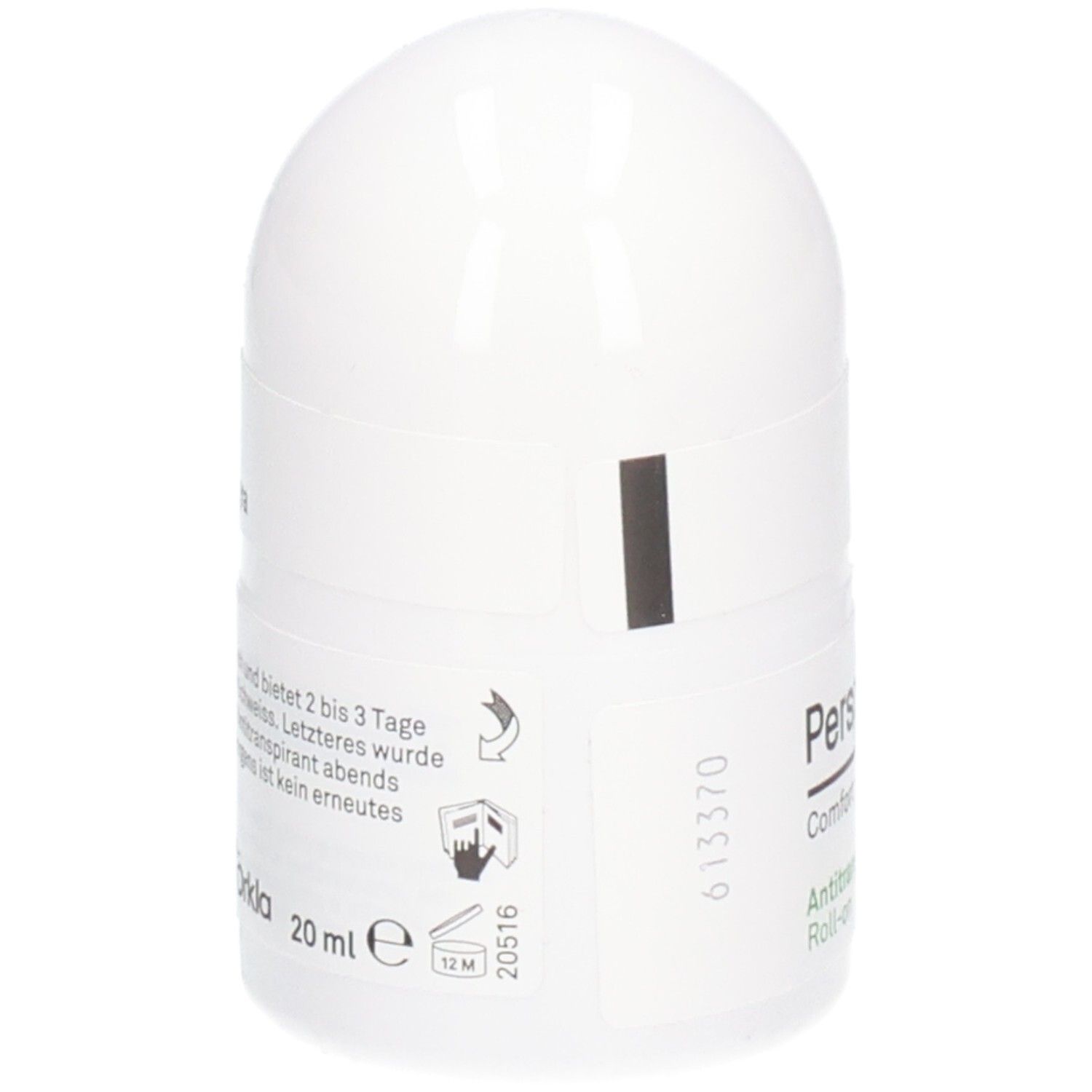 Roll-on Perspirex Comfort Antitranspirant. Flacon blanc. Texte: 20 ml, 12M. Pictogrammes.