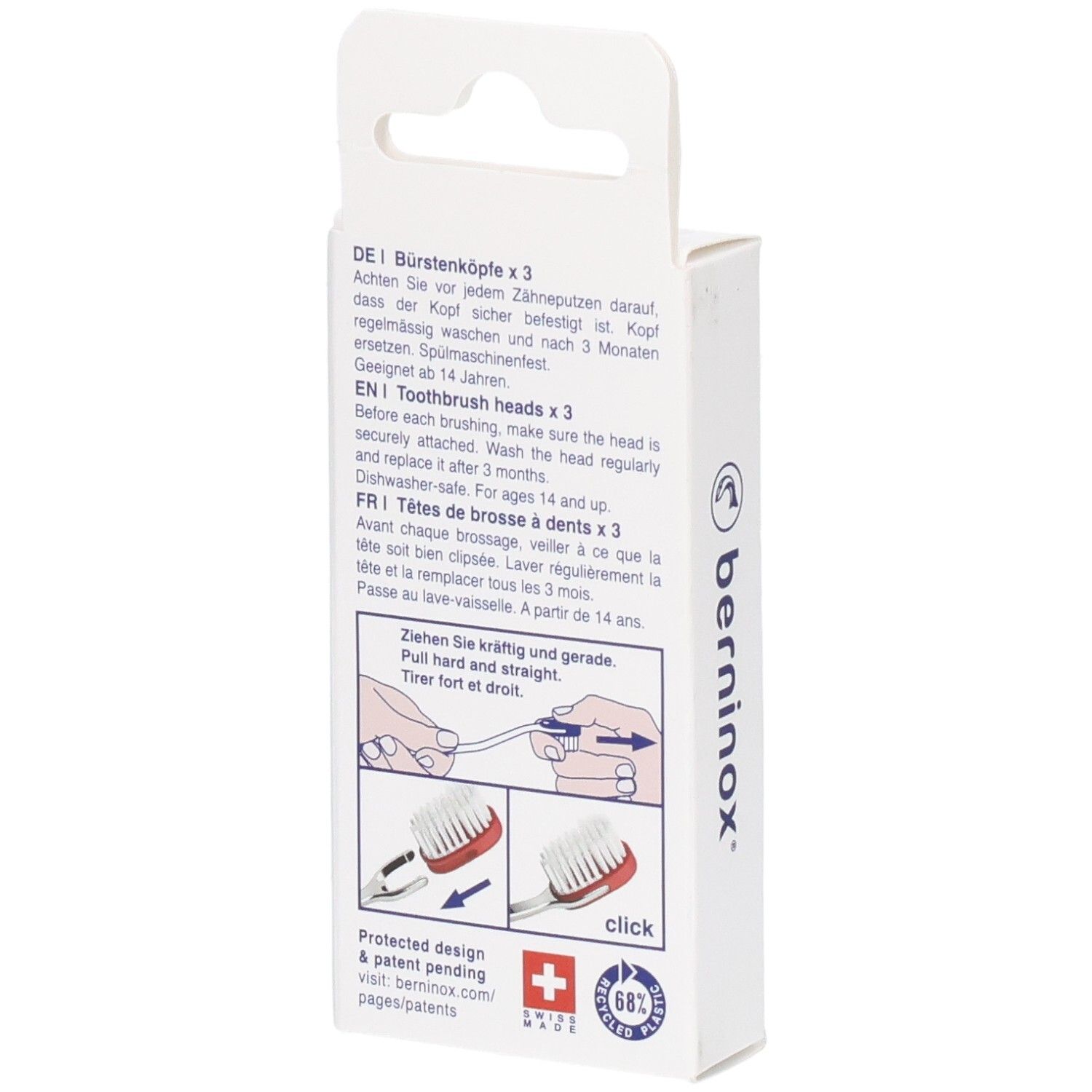 Dos de l'emballage avec informations produit, illustrations et logo. Croix suisse.