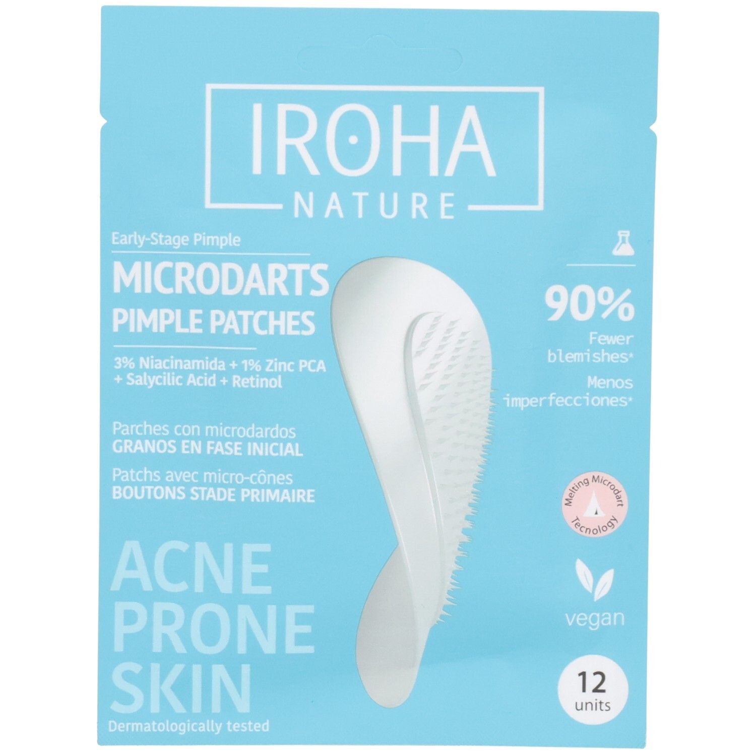 IROHA NATURE Patchs Microdarts anti-boutons pour peau acnéique, 12 unités.