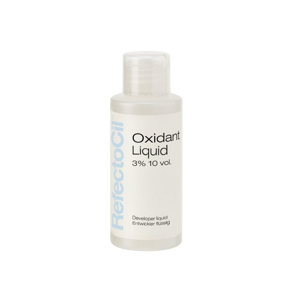 Flacon d'oxydant. Inscription: RefectoCil, Oxidant Liquid 3% 10 vol.