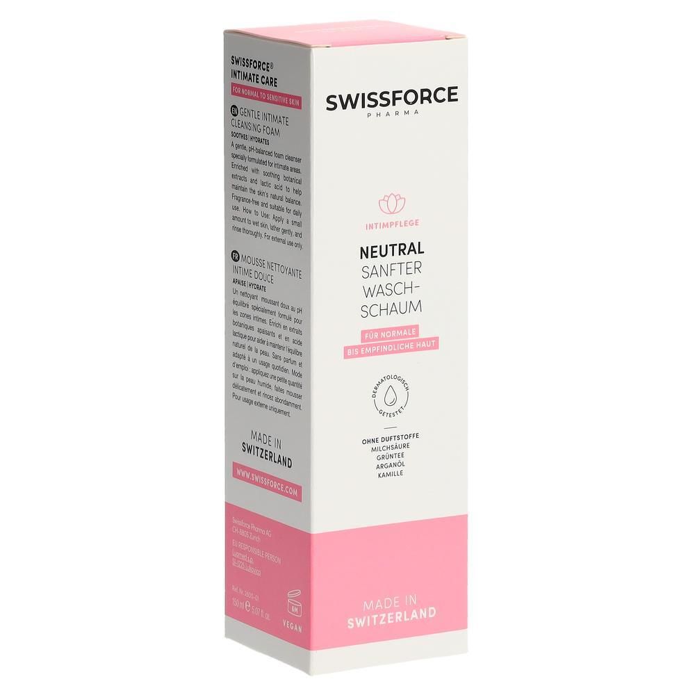 Emballage et flacon du gel nettoyant intime SWISSFORCE.