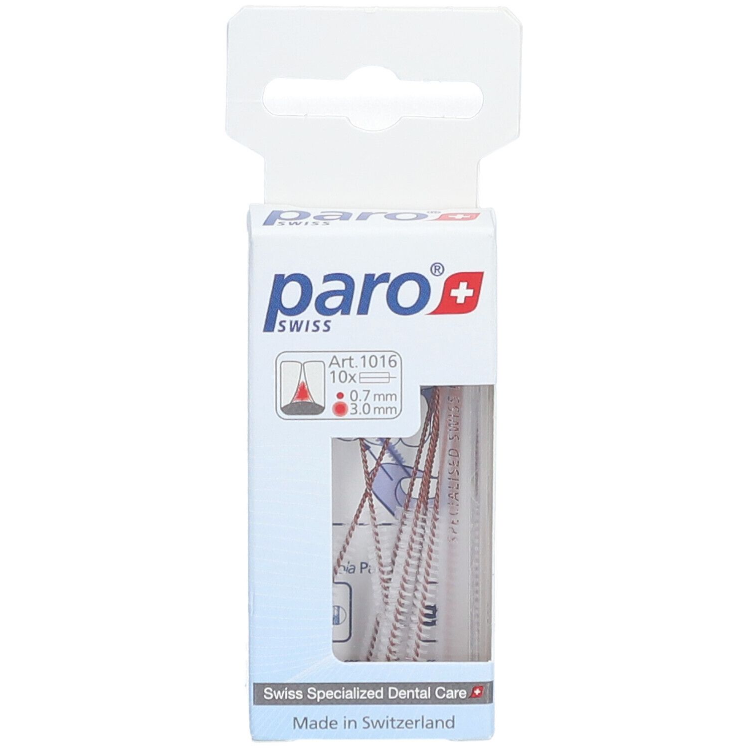 Emballage de brosses interdentaires paro Isola Long. 10 pièces, 0,7 mm/3,0 mm. Fenêtre transparente.