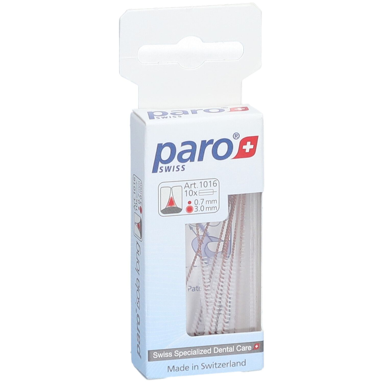 Emballage de brosses interdentaires paro Isola Long. 10 pièces, 0,7 mm/3,0 mm. Fenêtre transparente.