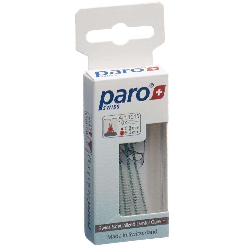 Emballage de brosses interdentaires paro. Vertes, 0,8 mm, 5,0 mm. Référence 1015. Fenêtre transparente.