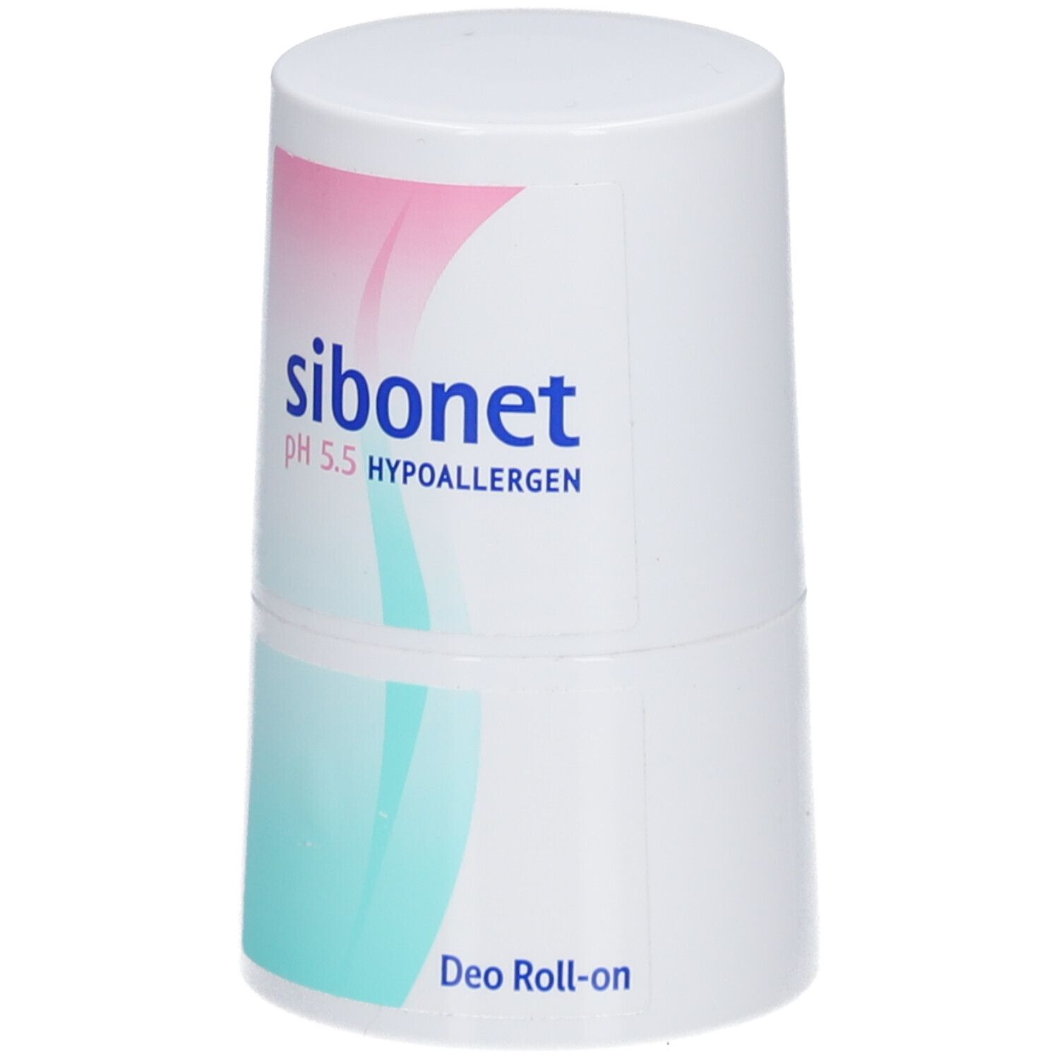 Roll-on déodorant blanc avec design rose et turquoise. Inscription : sibonet pH 5.5 HYPOALLERGEN. Deo Roll-on.