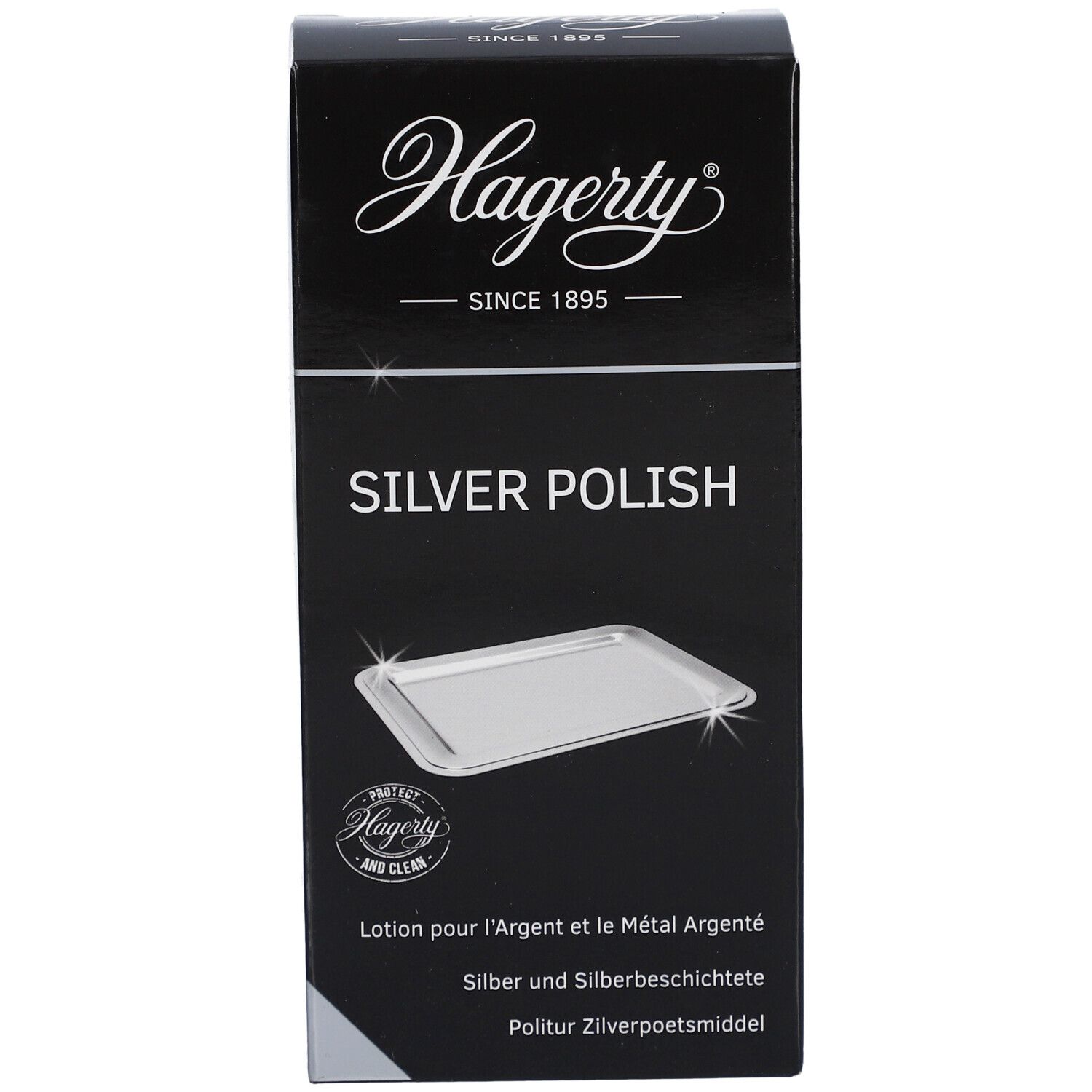 Boîte noire Hagerty®. Logo et texte "SILVER POLISH". Image du produit. Texte "SILVER POLISH".