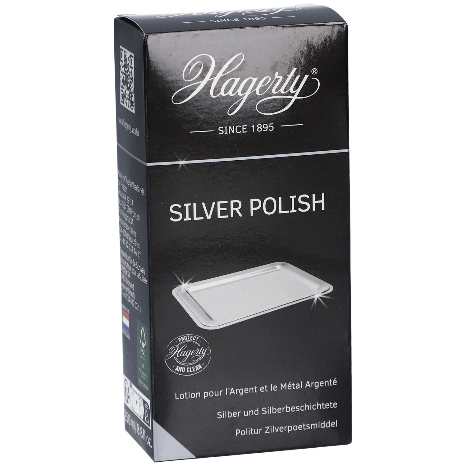 Boîte noire Hagerty®. Logo et texte "SILVER POLISH". Texte "SILVER POLISH".