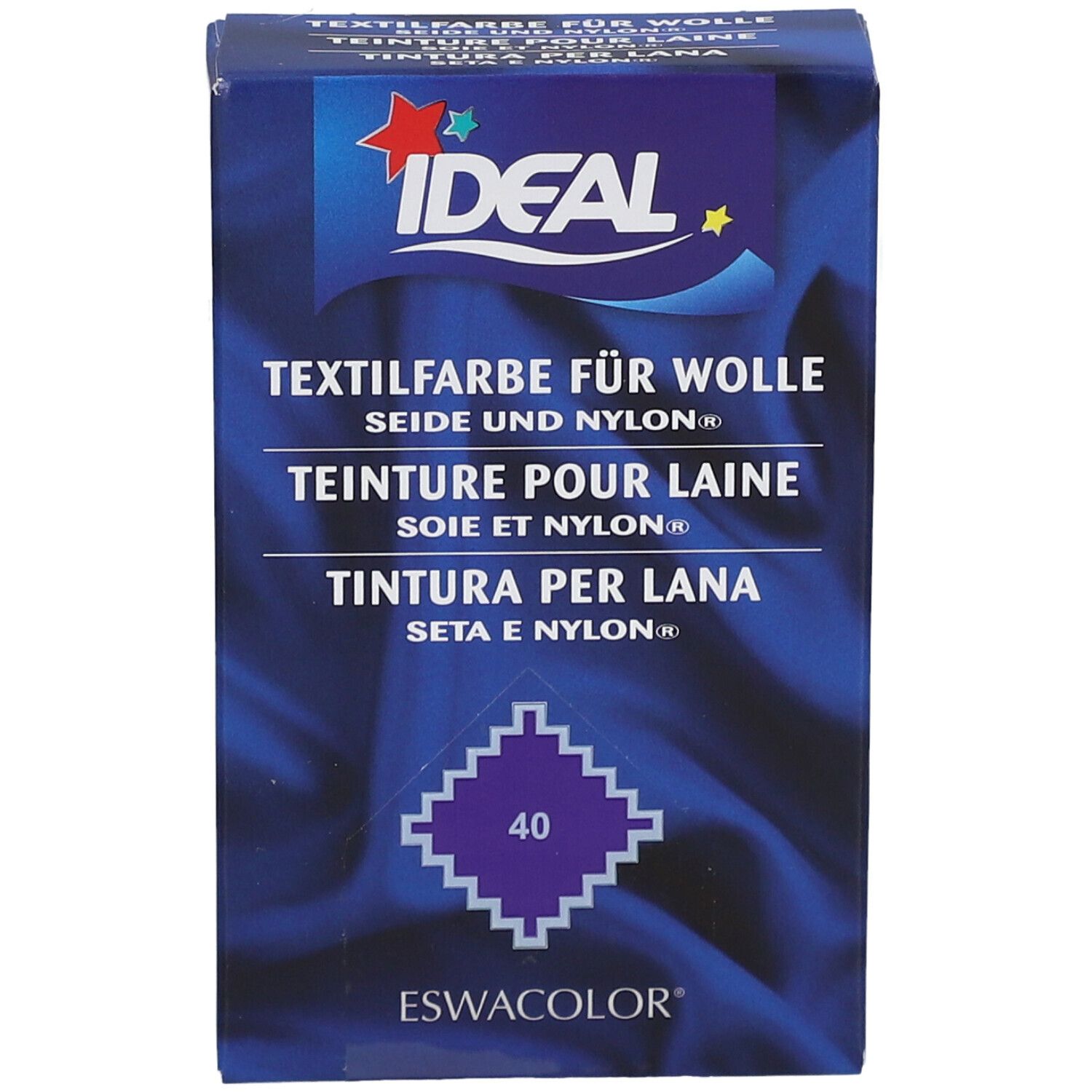 Teinture IDEAL pour laine, soie et nylon. Violet lavande, numéro 40. Emballage.