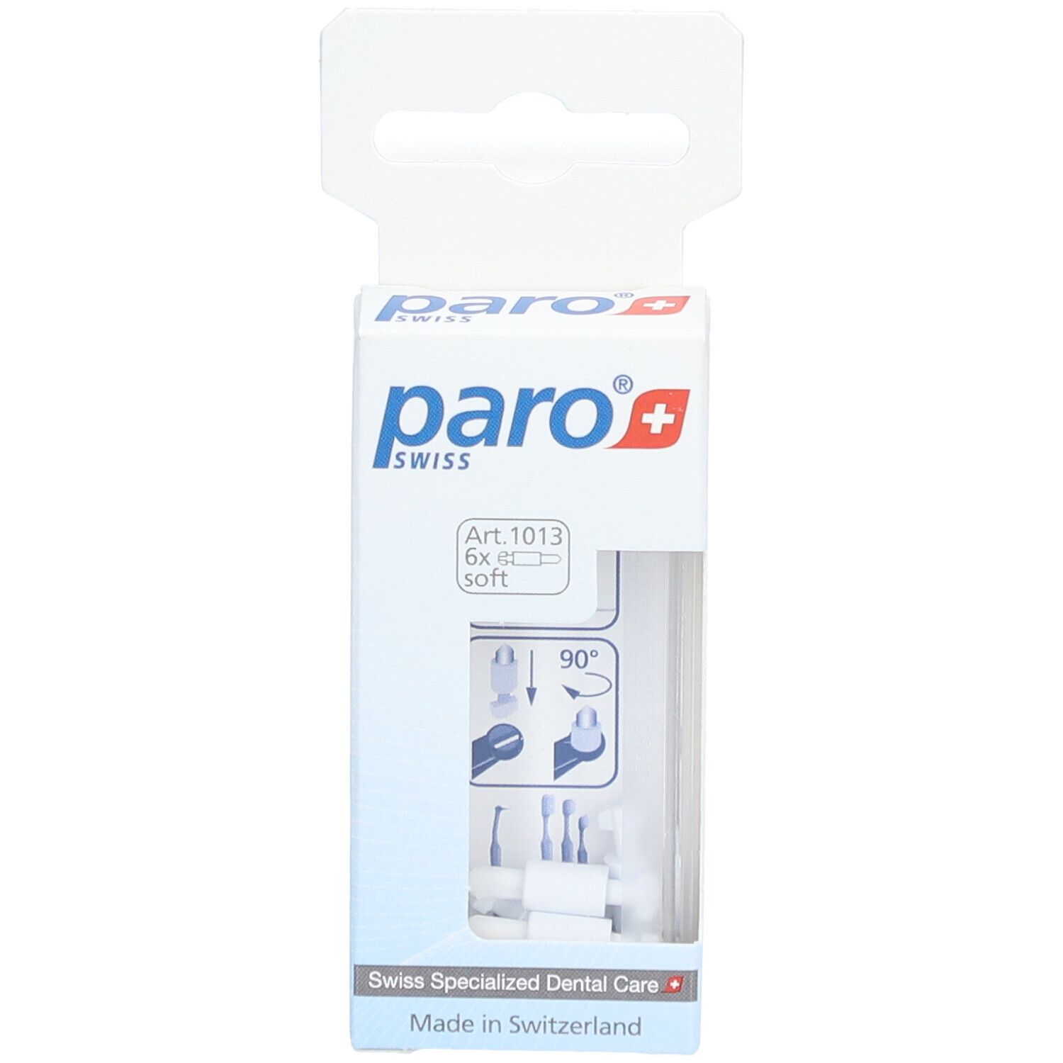 Emballage paro® interspace brush F. Contient 6 brosses. Produit et illustrations visibles. Logo de la marque et Art. 1013.