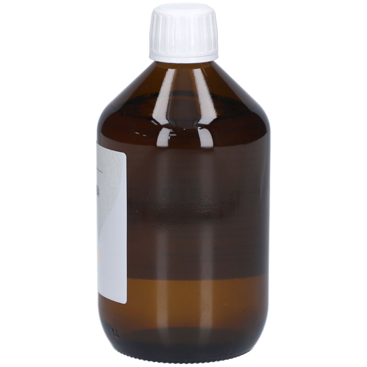 Flacon en verre brun avec bouchon blanc. Étiquette "BIO Jojobaöl" et "Huile de Jojoba".