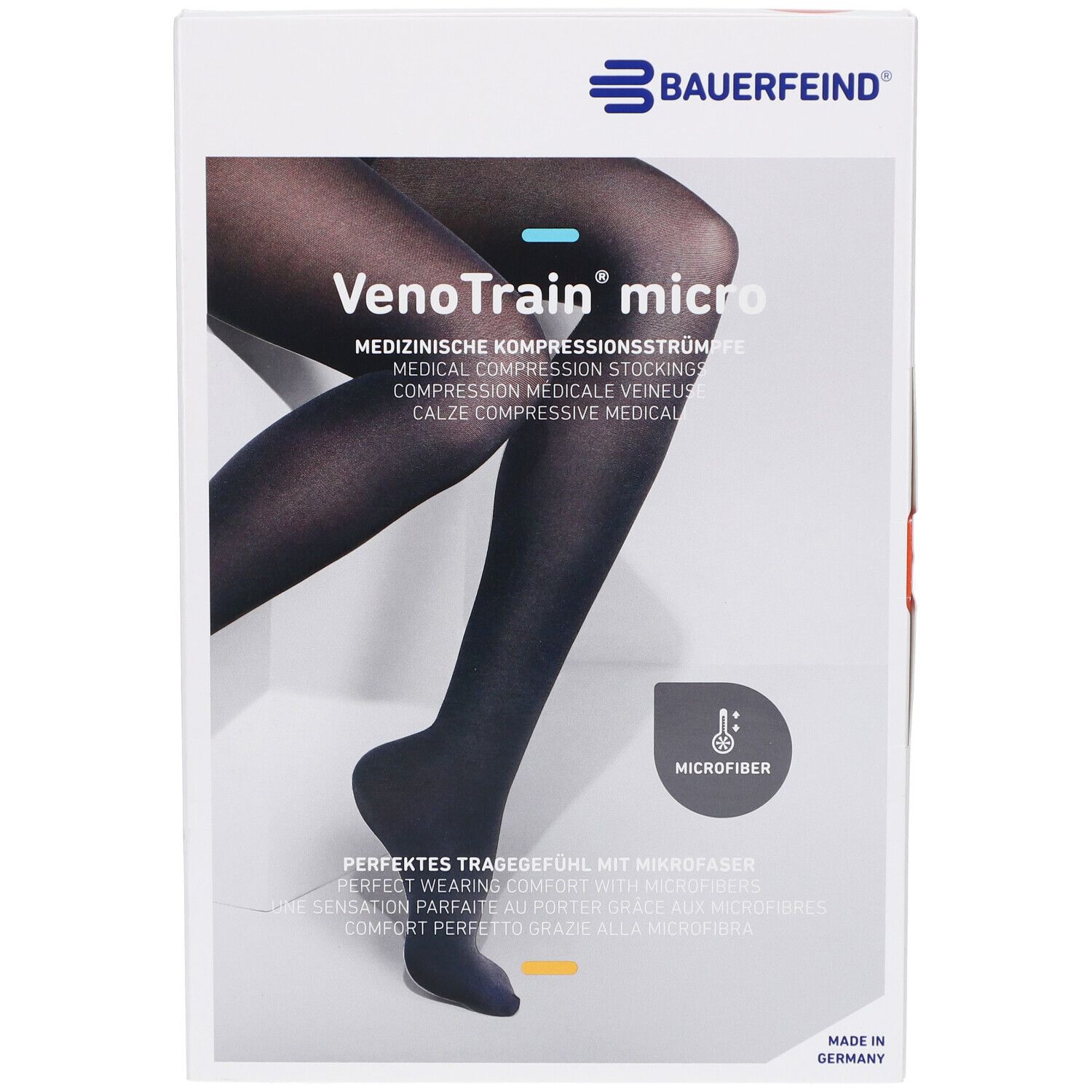 Boîte de bas de compression VenoTrain micro. Inscription : bas de compression médicale. Couleur : noir.