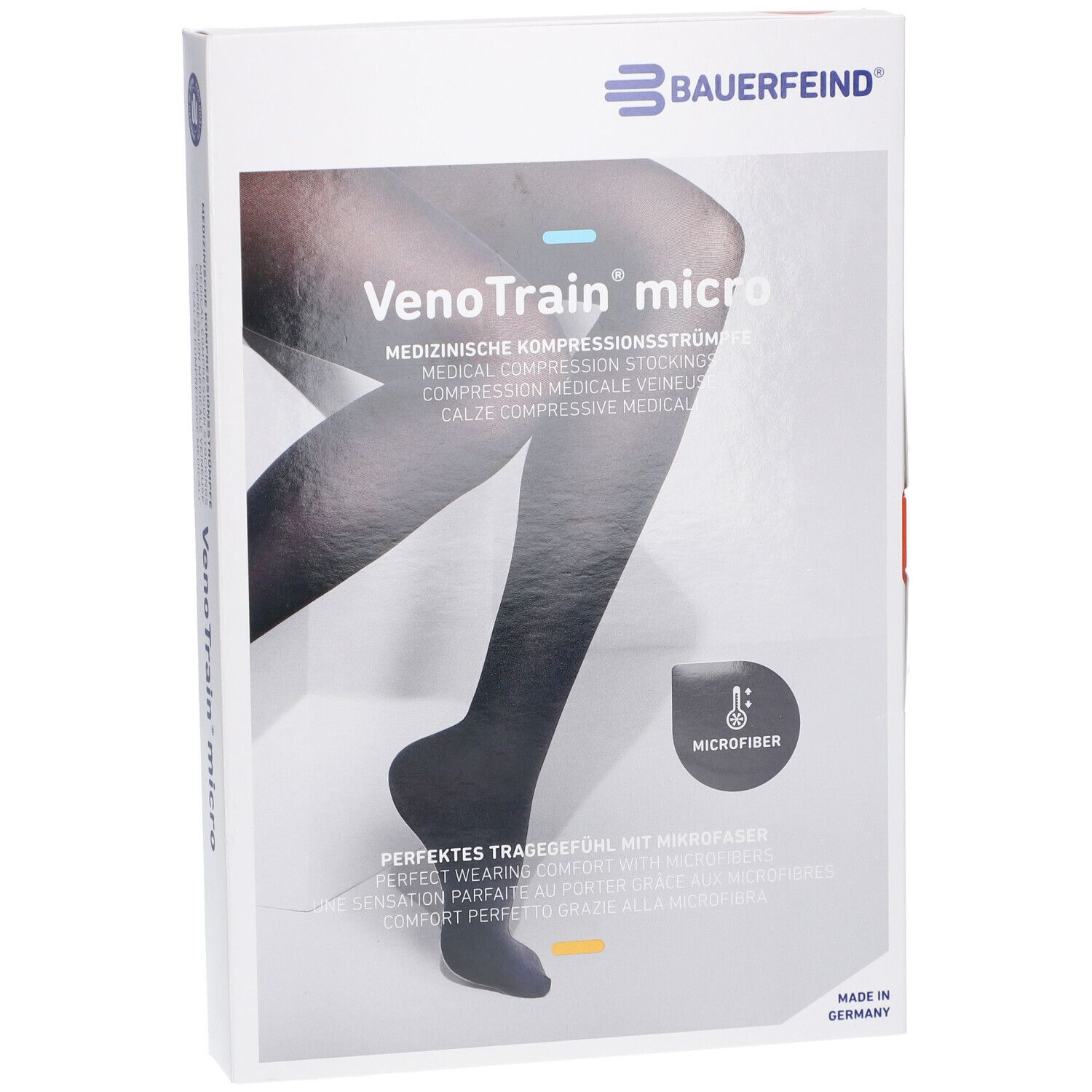 Boîte de bas de compression VenoTrain micro. Inscription : bas de compression médicale. Couleur : noir.