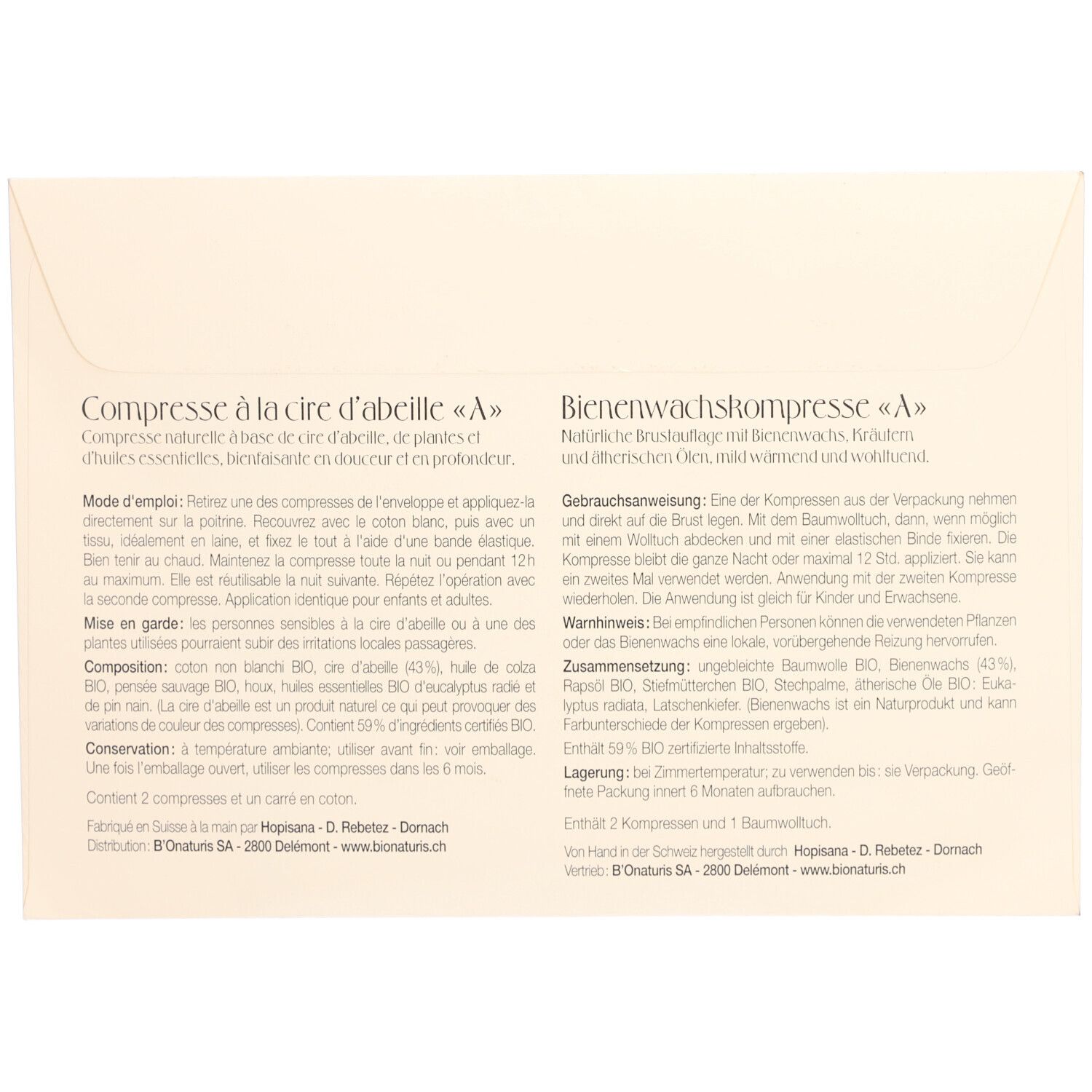 HOPISANA Compresse Cire d'abeille A