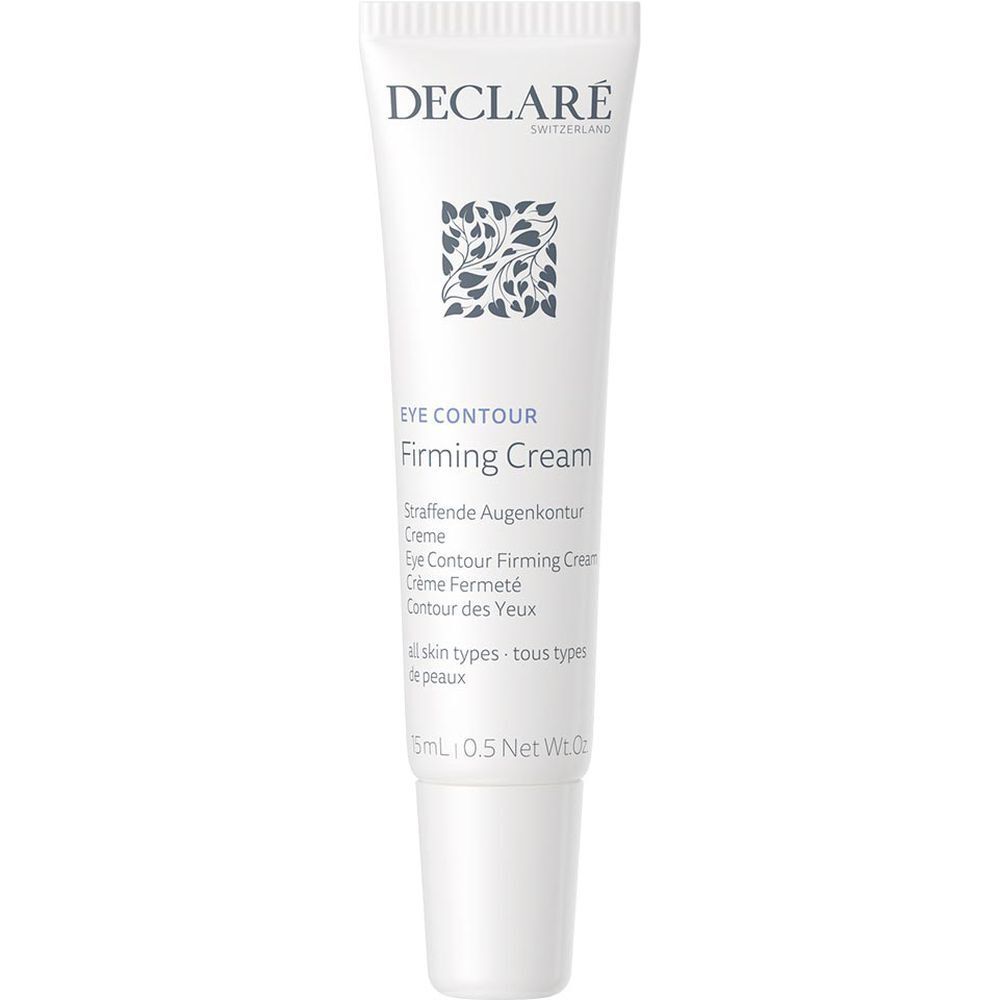 Tube blanche de Declare Eye Contour Firming Cream. Texte et logo. 15ml.