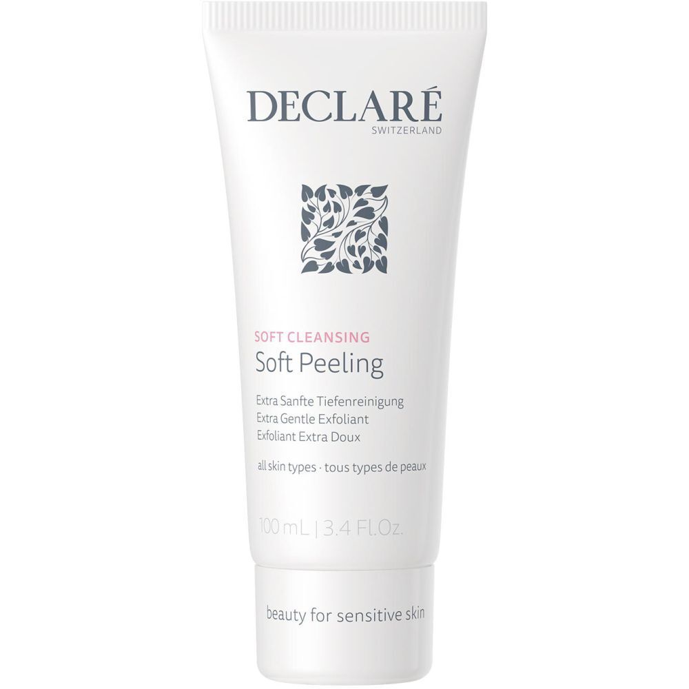 Tube blanc DECLARÉ Soft Peeling. Inscriptions en allemand, anglais et français. Contenance 100 ml.