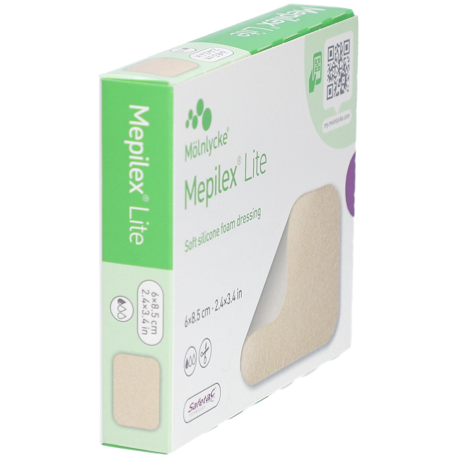 Boîte de Mepilex® Lite, 6 pièces, 8,5 x 6 cm. Pansement en mousse de silicone souple. Marque Mölnlycke®.