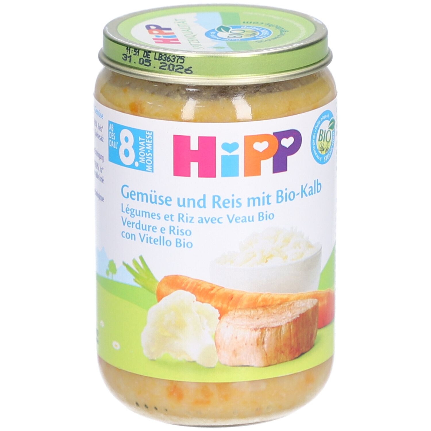 HIPP Pot pour bébé Légumes et Riz avec Veau Bio après 8 mois