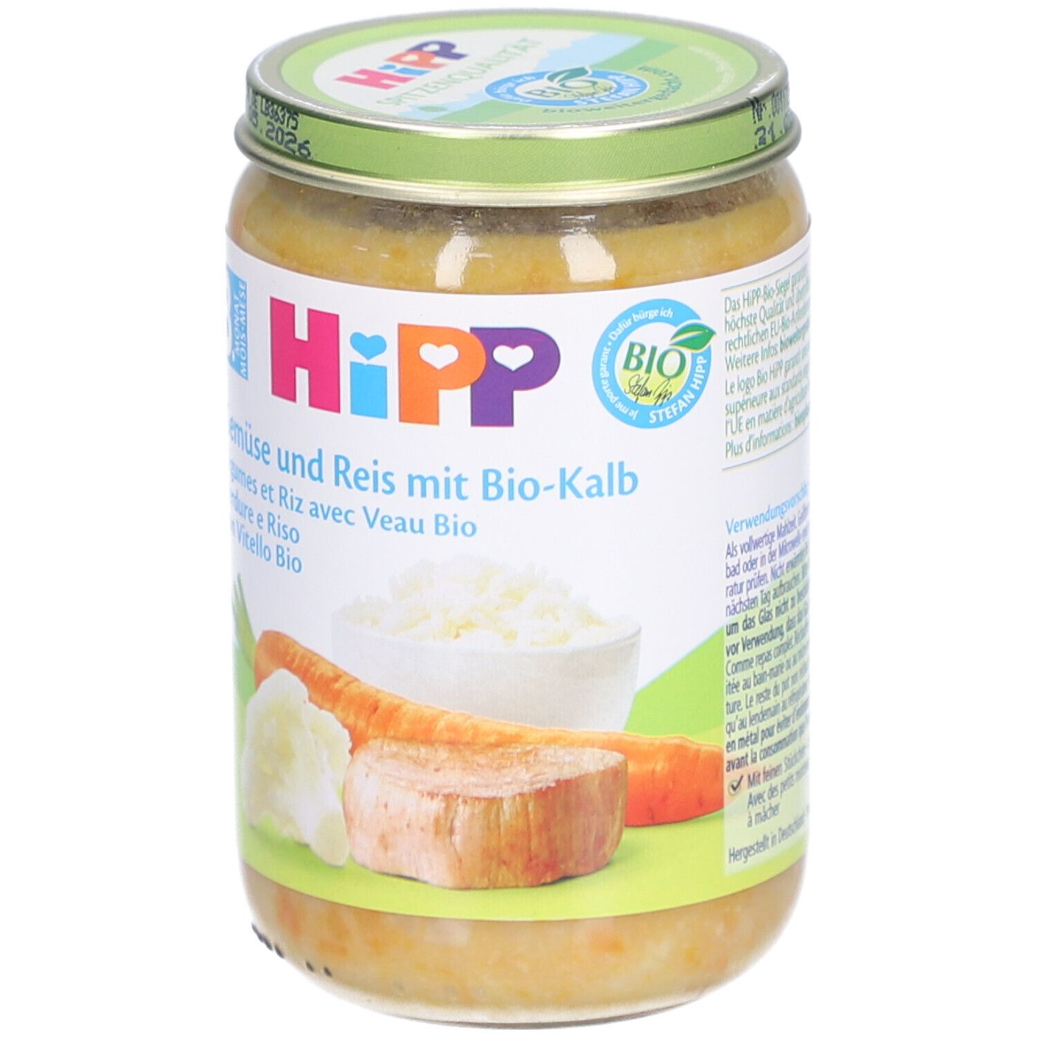 HIPP Pot pour bébé Légumes et Riz avec Veau Bio après 8 mois