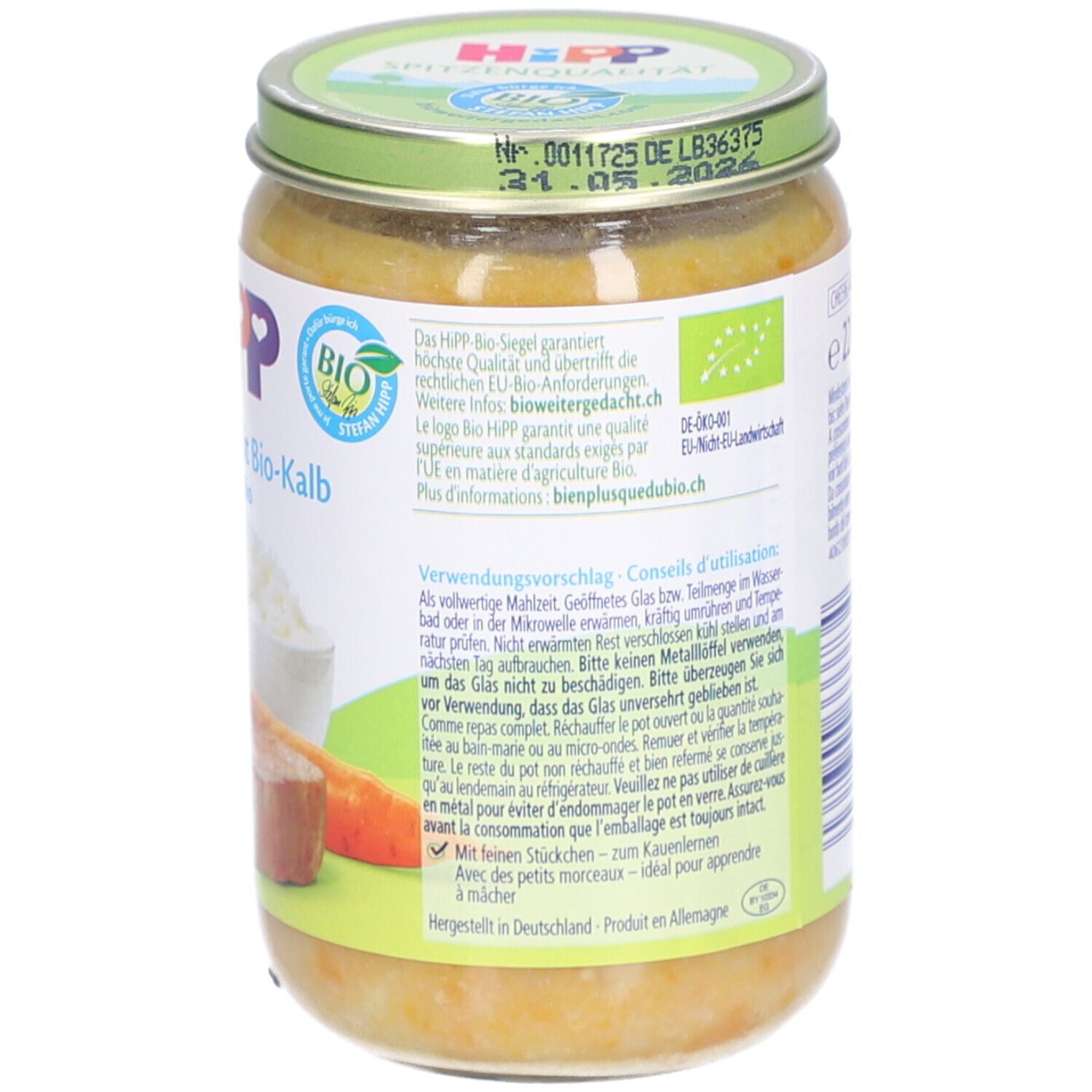 HIPP Pot pour bébé Légumes et Riz avec Veau Bio après 8 mois