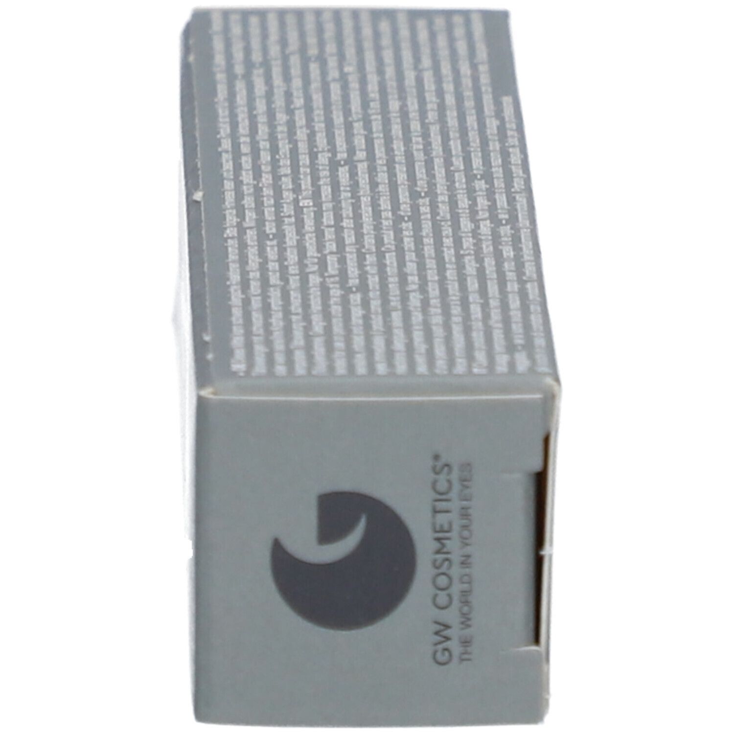 Boîte grise. Inscription : GW Cosmetics, logo, texte.