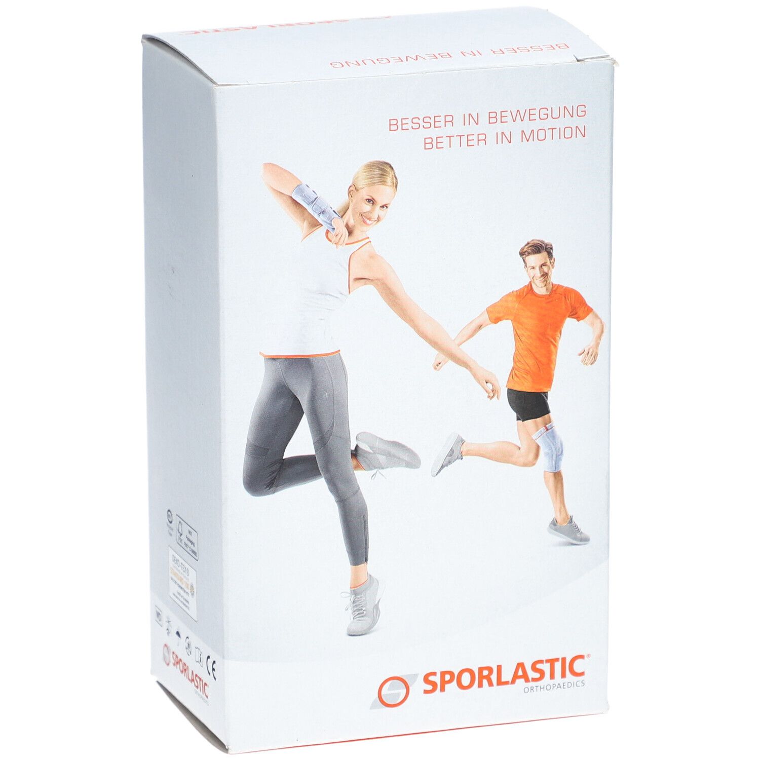 Emballage produit avec illustrations de personnes portant des bandages. Marque SPORLASTIC. Texte : BESSER IN BEWEGUNG / BETTER IN MOTION.