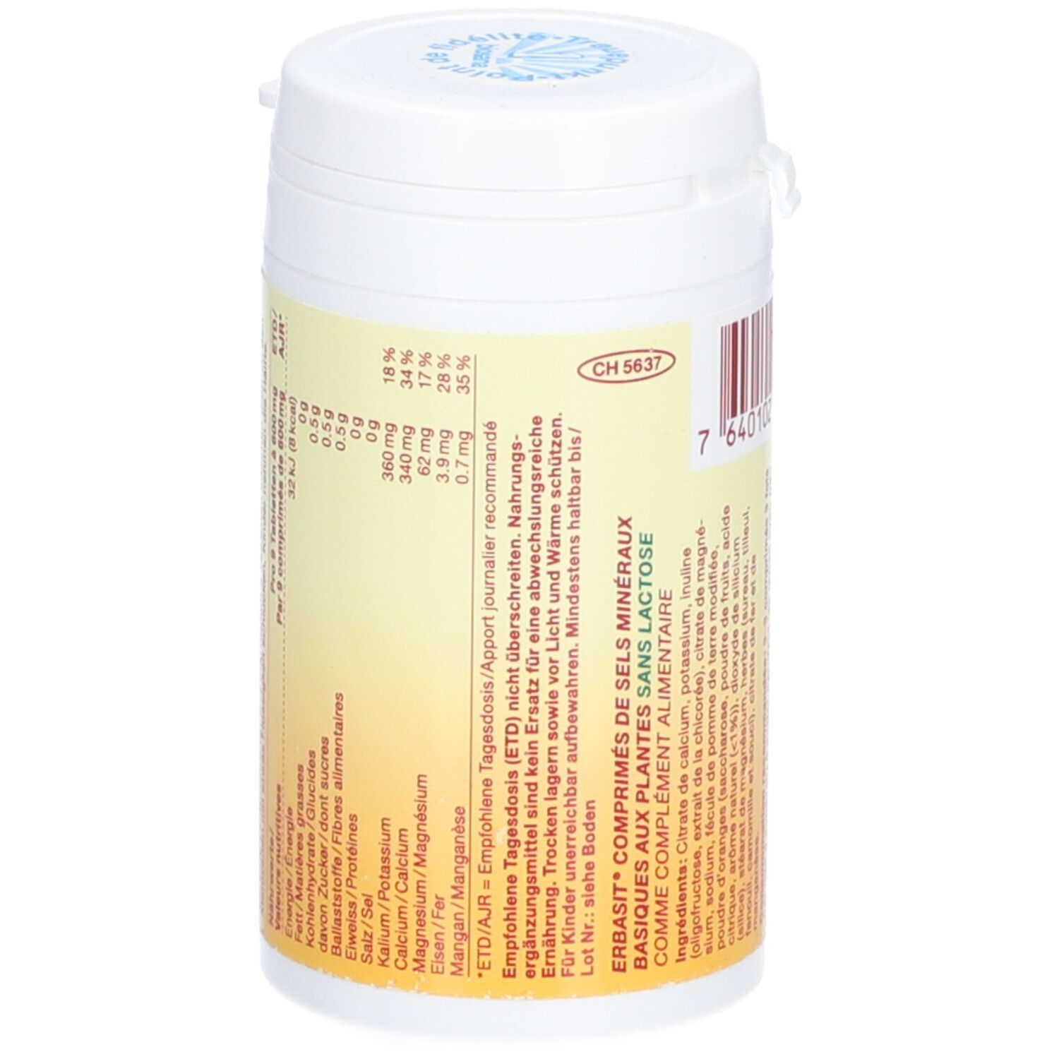 ERBASIT® Composé de sels minéraux basiques aux plantes sans lactose