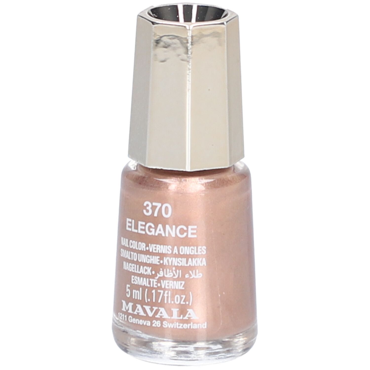 Mavala Vernis à ongles 370 Elegance, 5ml, couleur or rose scintillant.