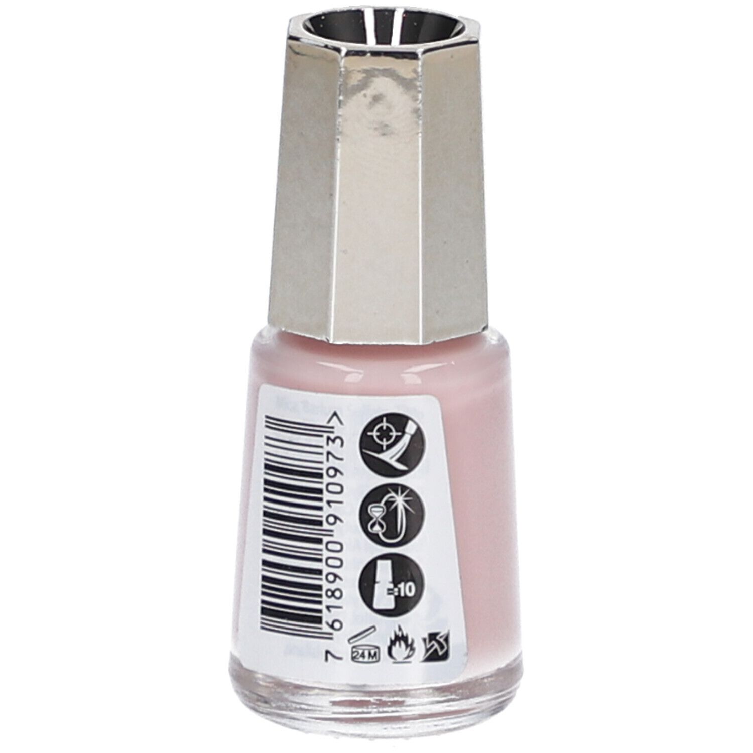 Flacon de vernis à ongles rose. Bouchon argenté. Inscription : 97 Wichita, Nail Color, 5 ml, Mavala.
