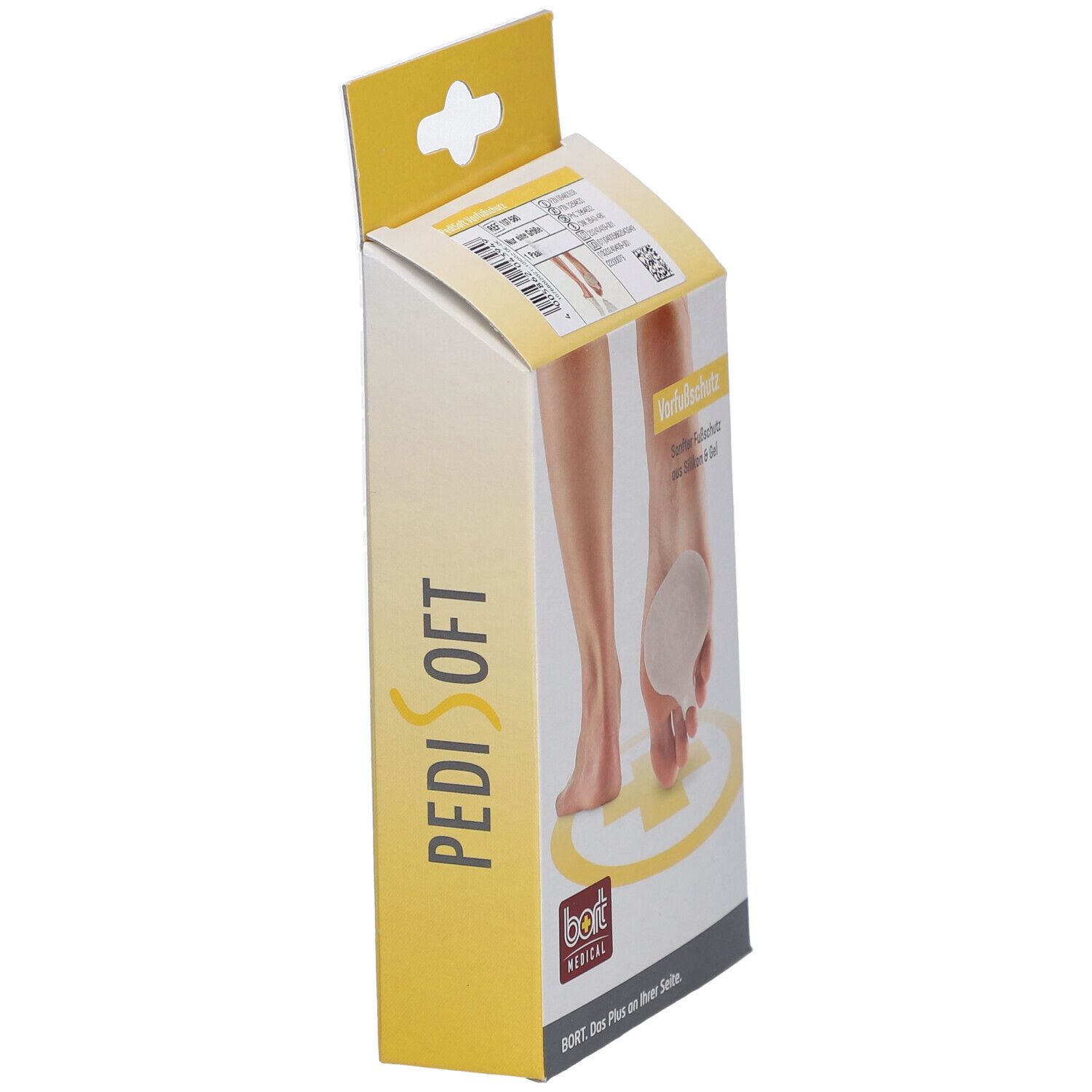 Emballage, protection avant-pied en silicone et gel. Marque BORT MEDICAL. Nom du produit PediSoft®.