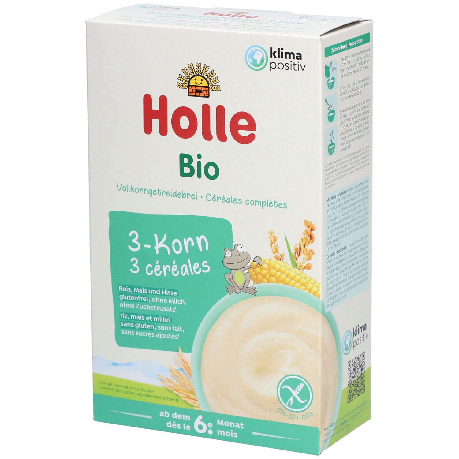 HOLLE Porridge Bio complet pour bébé 3 céréales