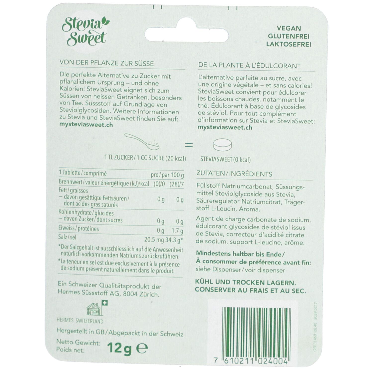SteviaSweet édulcorant végétal sans calories en comprimés