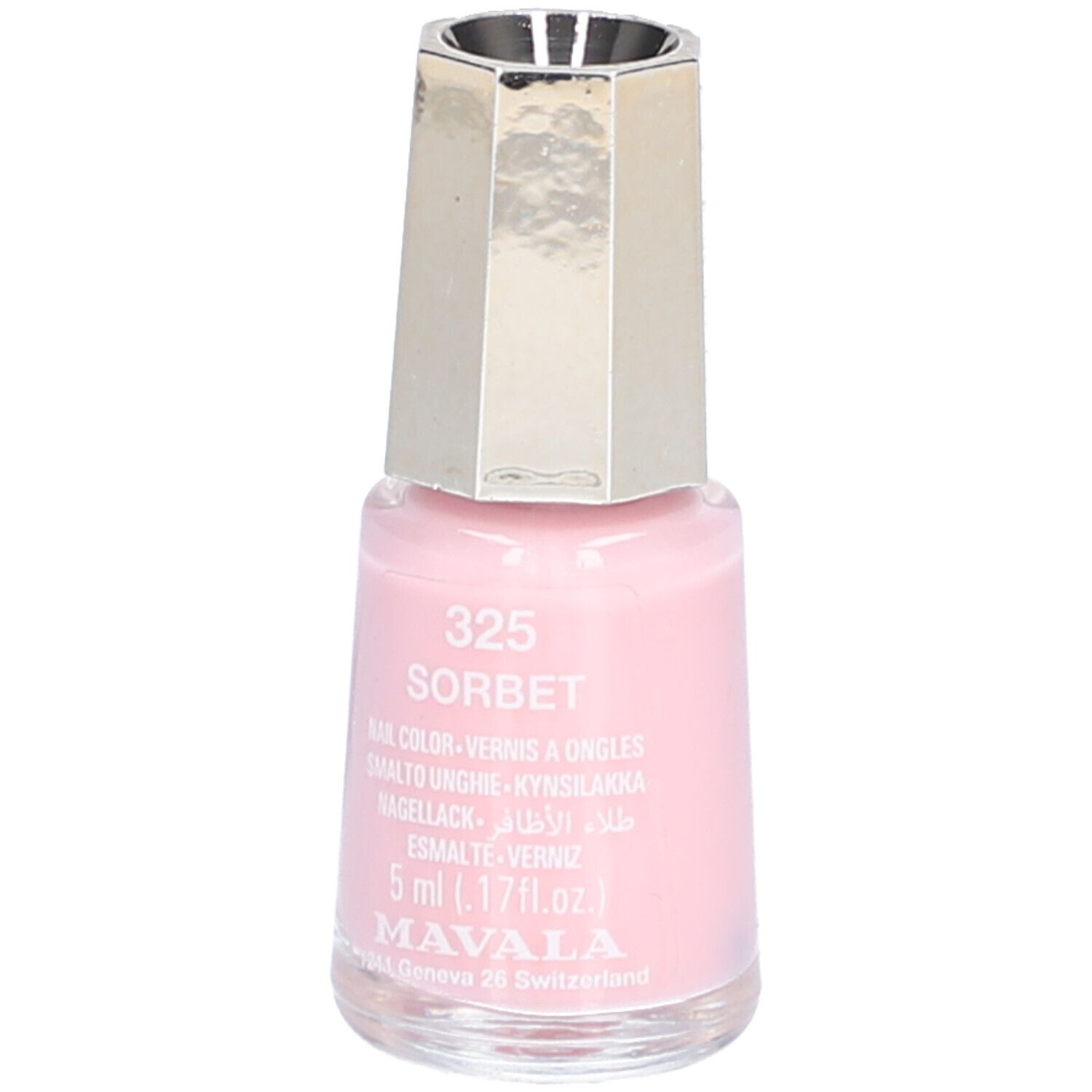 Flacon de vernis à ongles Mavala rose pâle, teinte 'Sorbet', 5 ml.