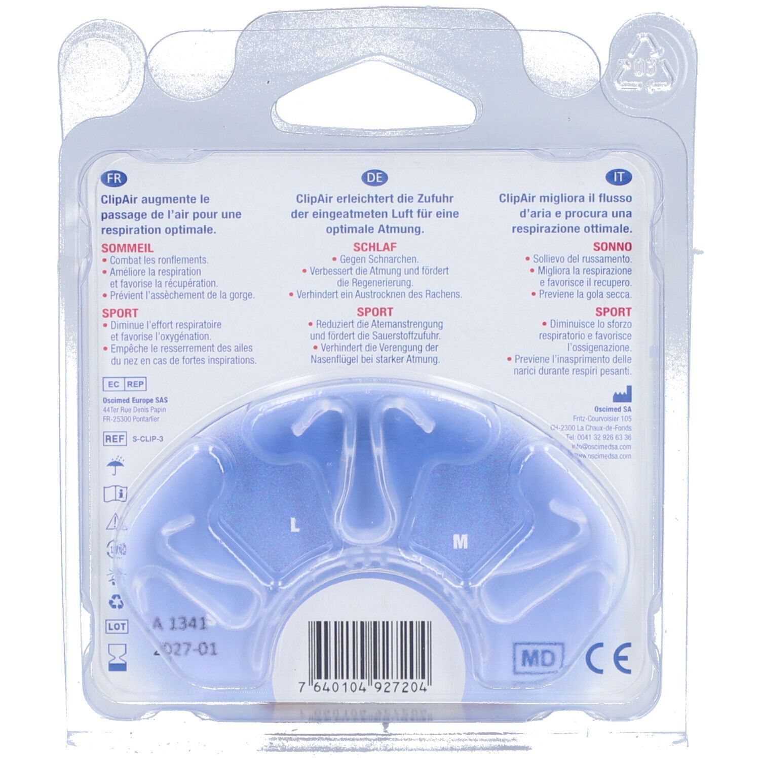 CLIPAIR Dilatateur nasal S/M/L contre les ronflements et la congestion nasale