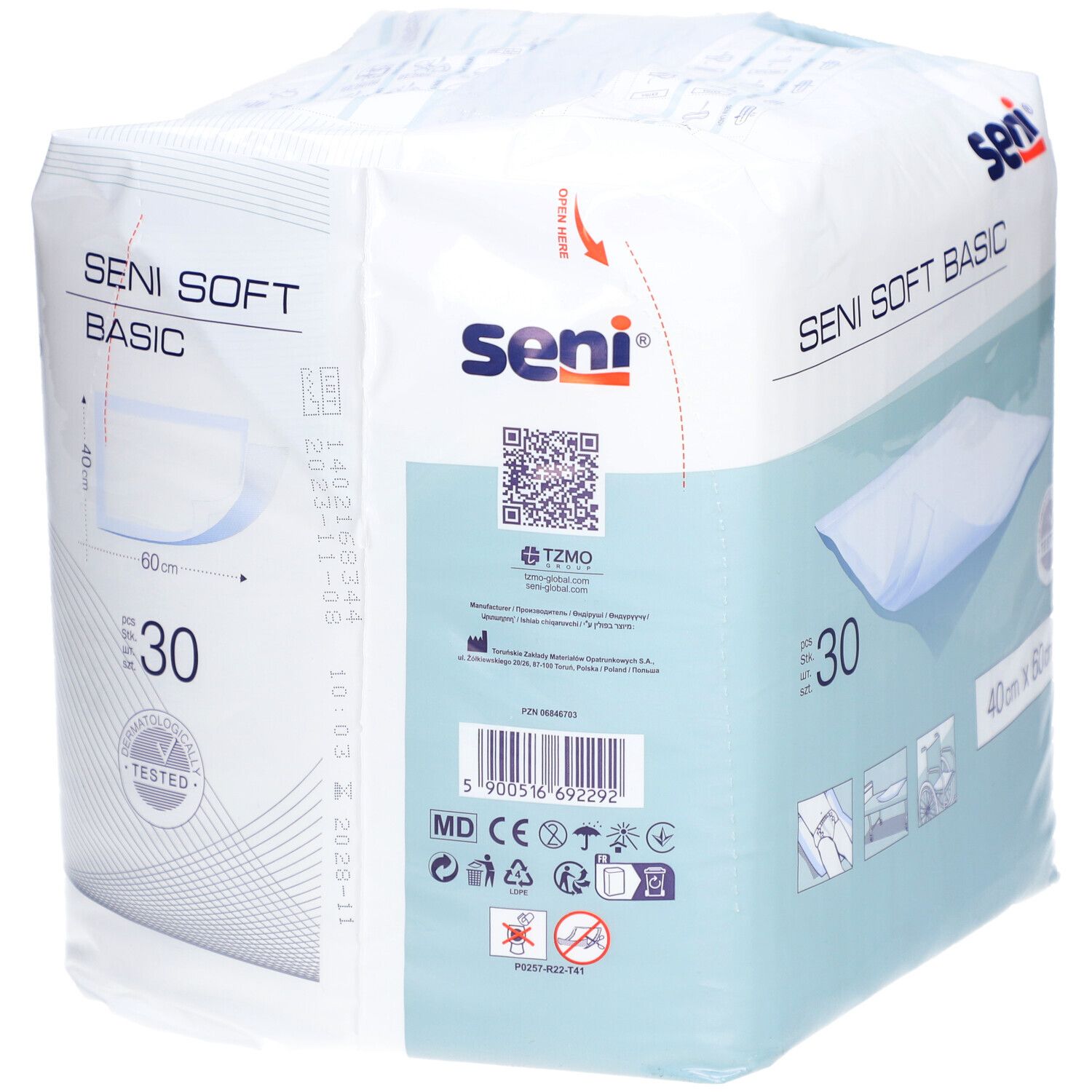 Emballage Seni Soft Basic. 30 unités, 40 x 60 cm. Logo, QR code et certification.