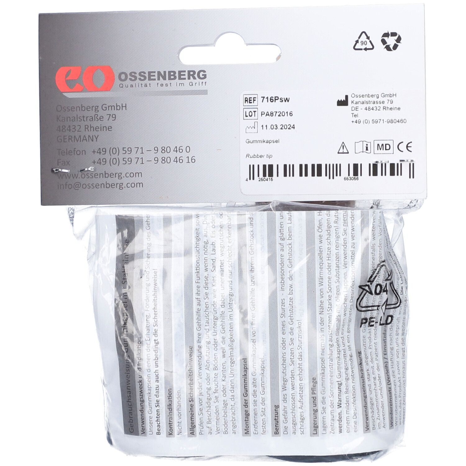 Sahag Embouts pour béquilles 16 mm avec insert métallique noir