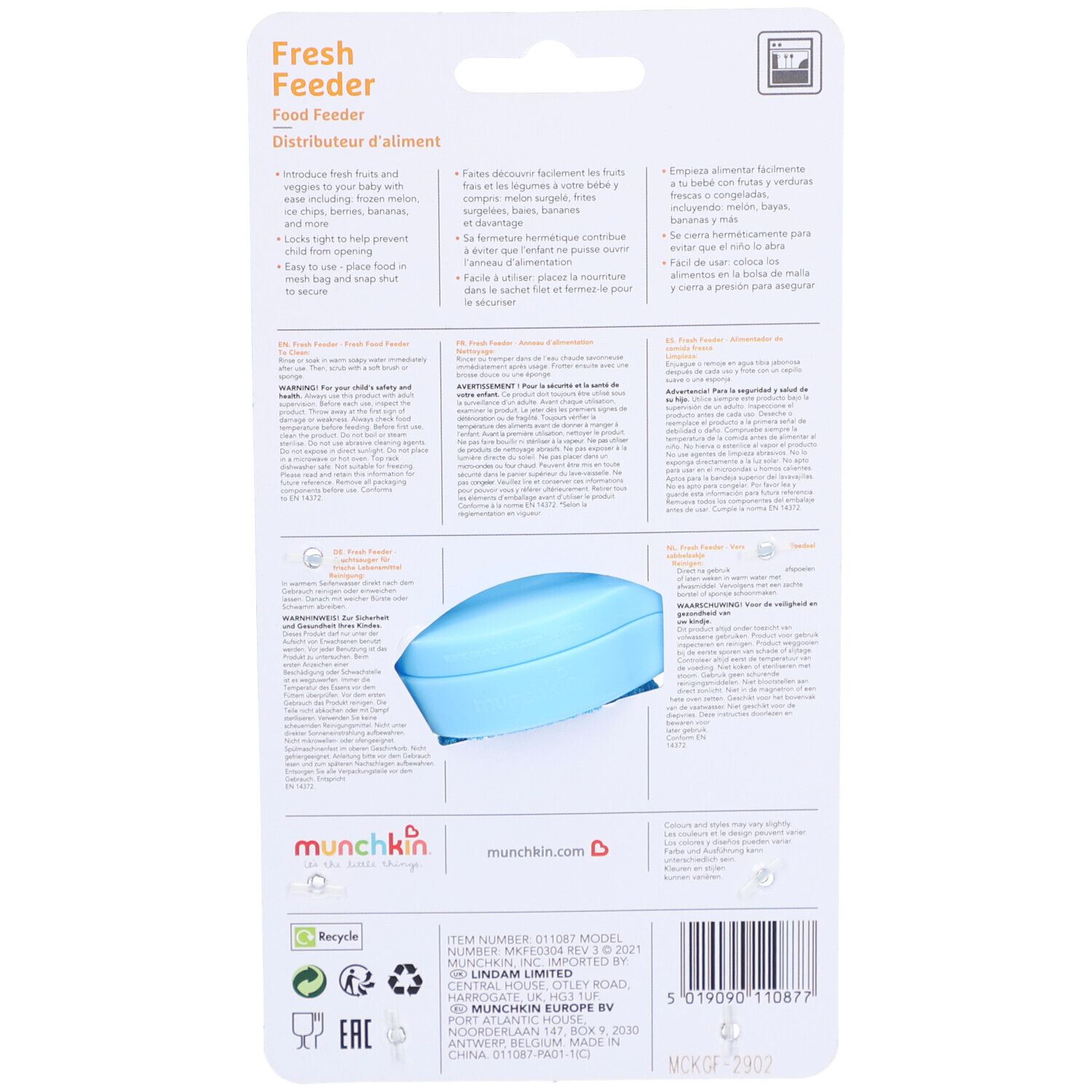 Distributeur d'aliments pour bébé bleu clair avec couvercle.