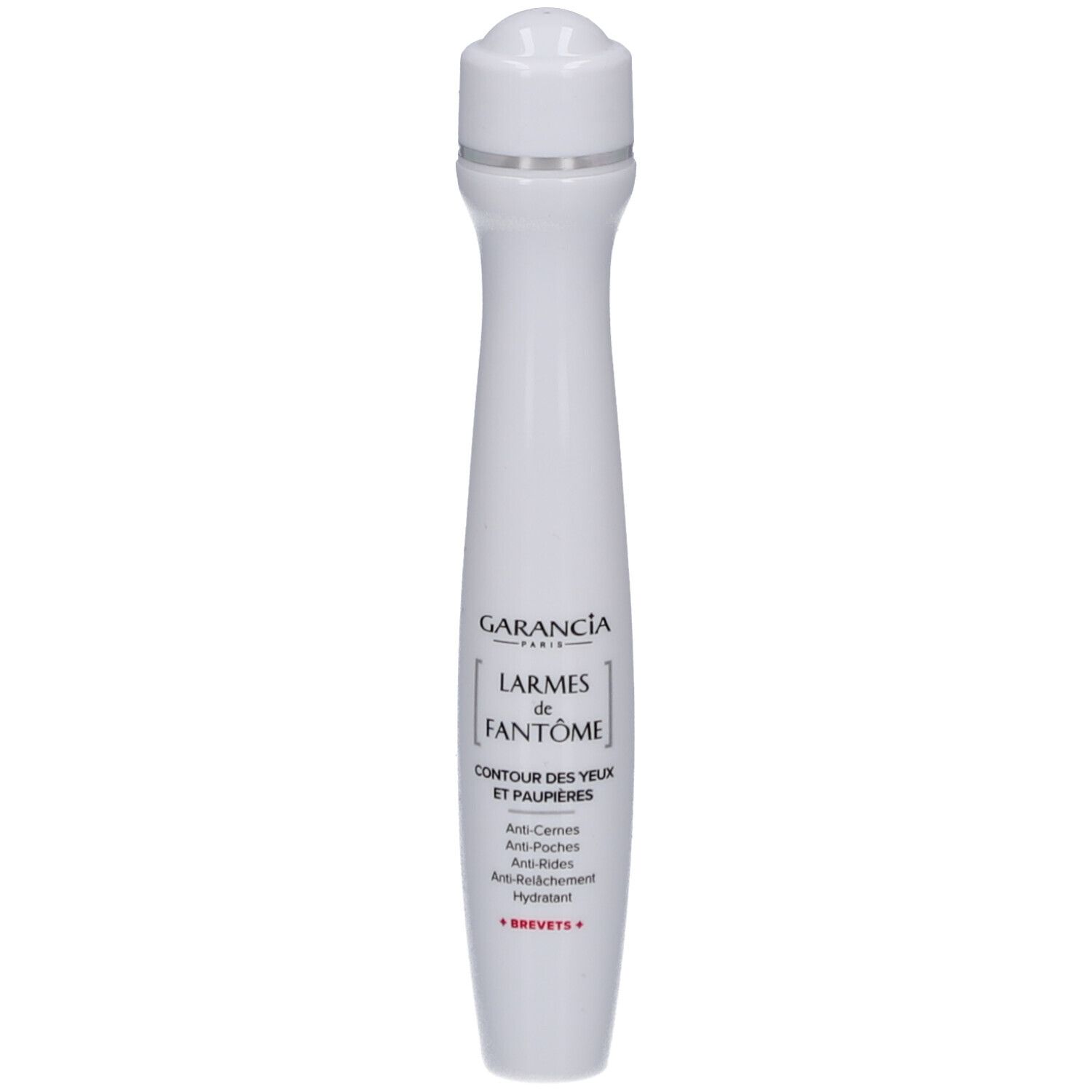 Roll-on blanc pour le contour des yeux. Texte: GARANCIA, LARMES de FANTÔME, CONTOUR DES YEUX ET PAUPIÈRES.