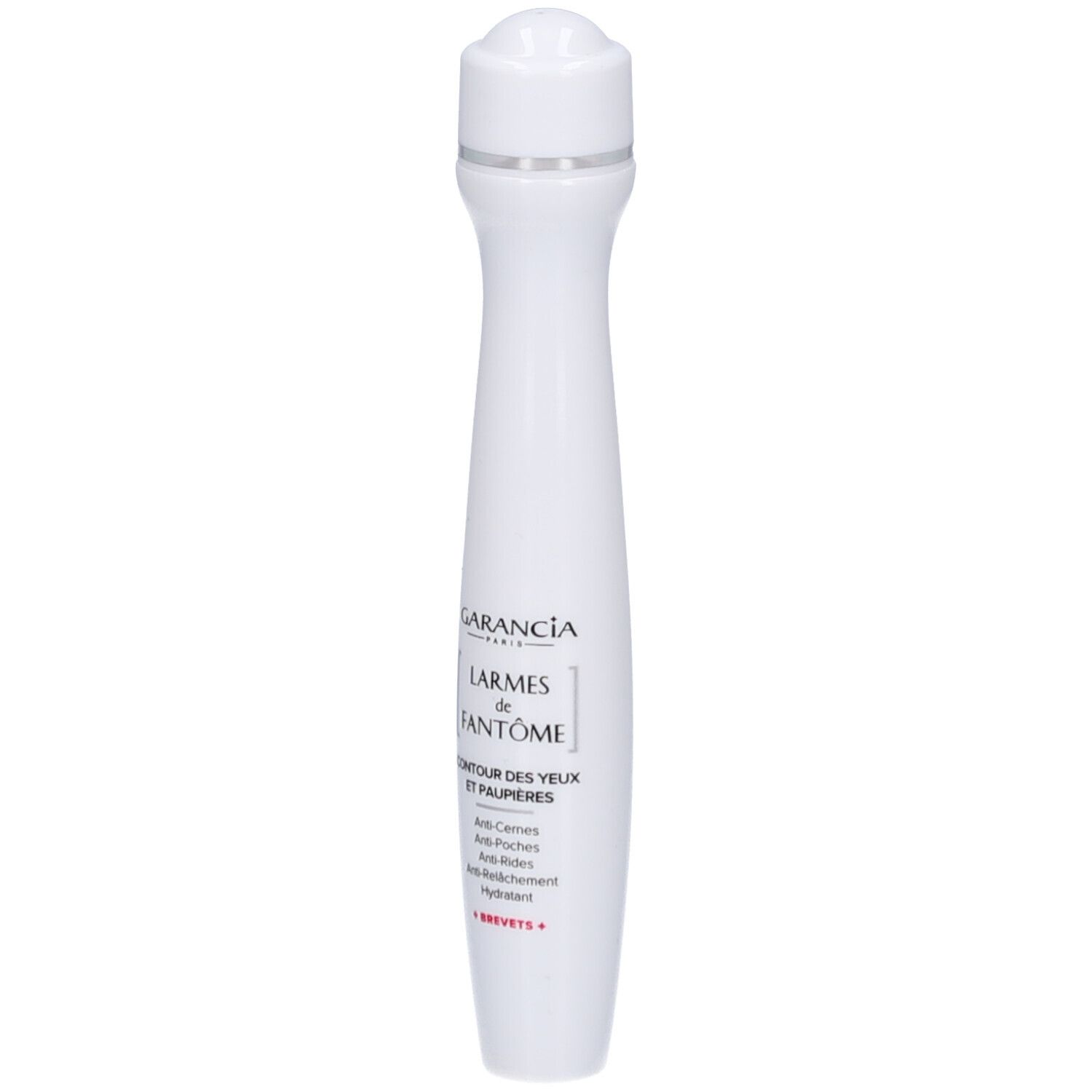 Roll-on blanc pour le contour des yeux. Texte: GARANCIA, LARMES de FANTÔME, CONTOUR DES YEUX ET PAUPIÈRES.
