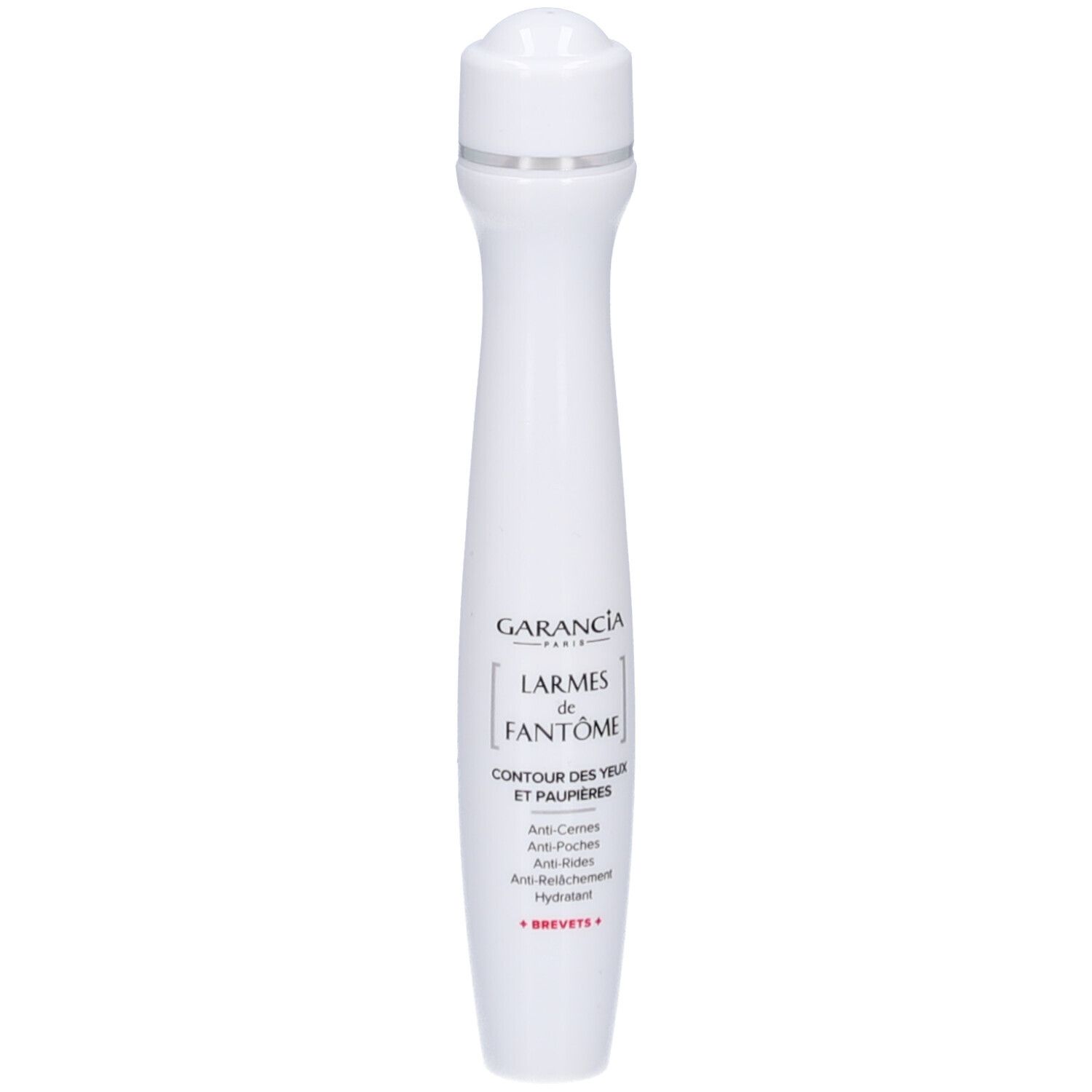 Roll-on blanc pour le contour des yeux. Texte: GARANCIA, LARMES de FANTÔME, CONTOUR DES YEUX ET PAUPIÈRES.