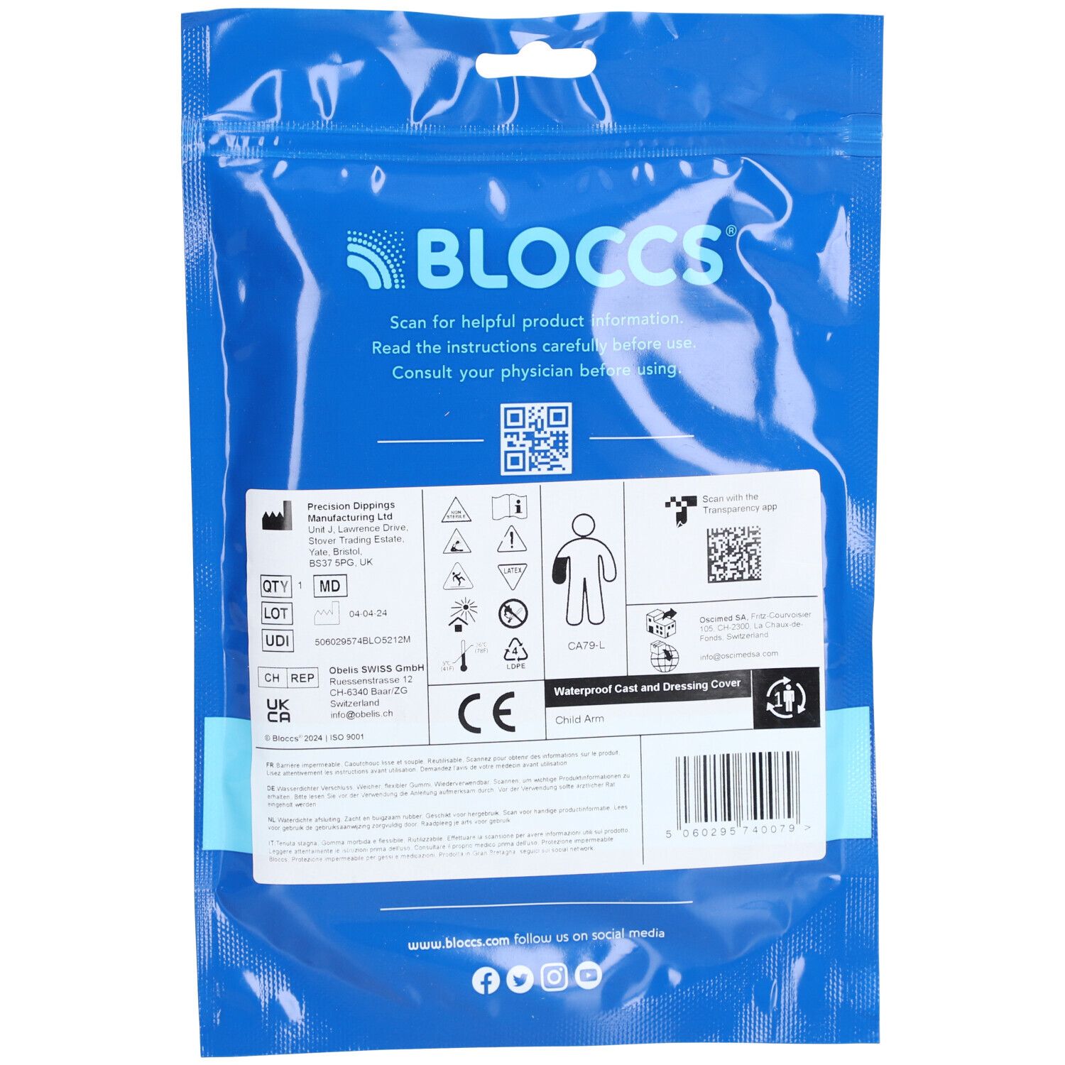BLOCCS Protège-plâtre de Bras  Pour la douche 20-33/53cm Enfant